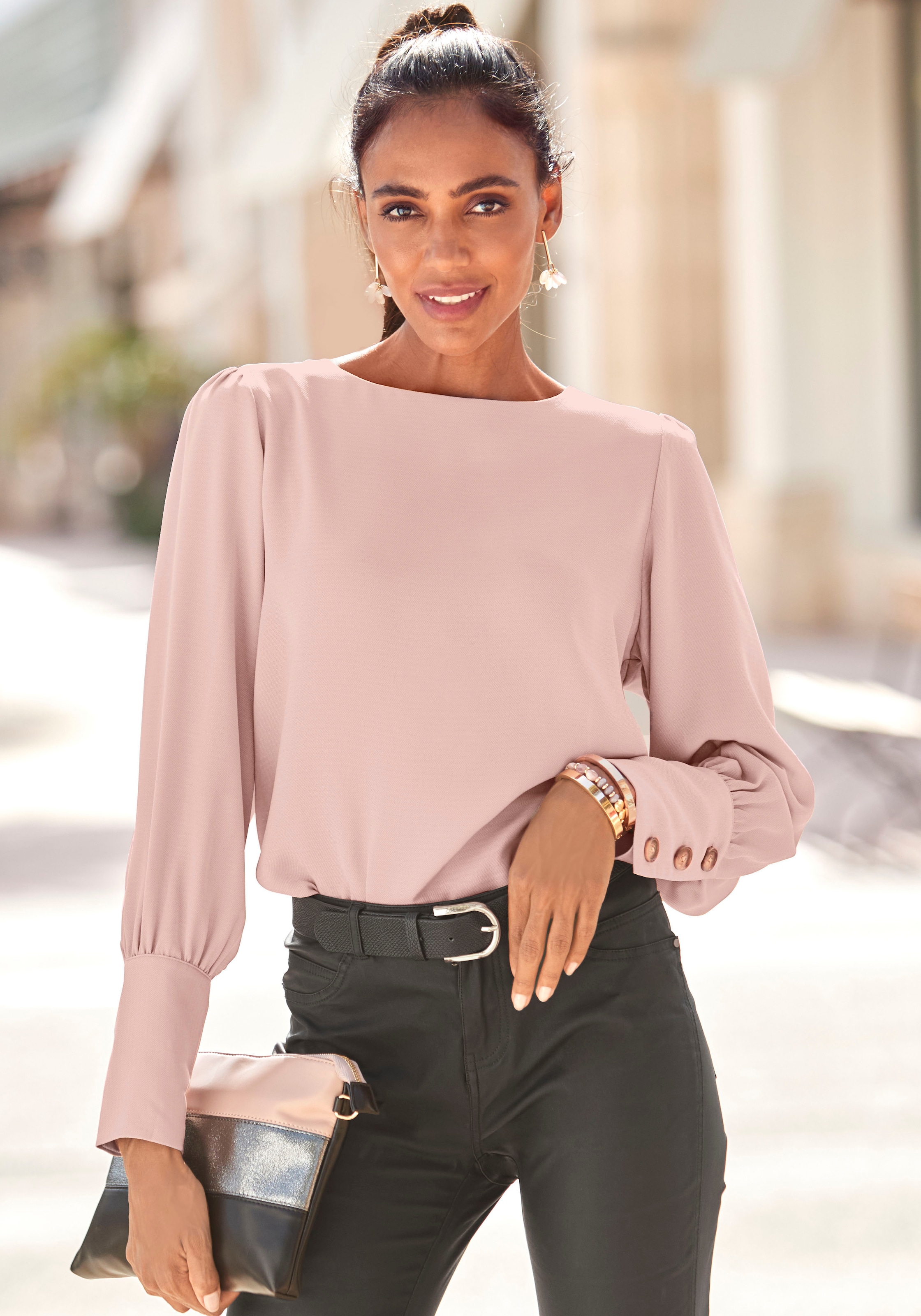 LASCANA Langarmbluse, mit Knopfleiste hinten, elegante Damenbluse, Business-Look