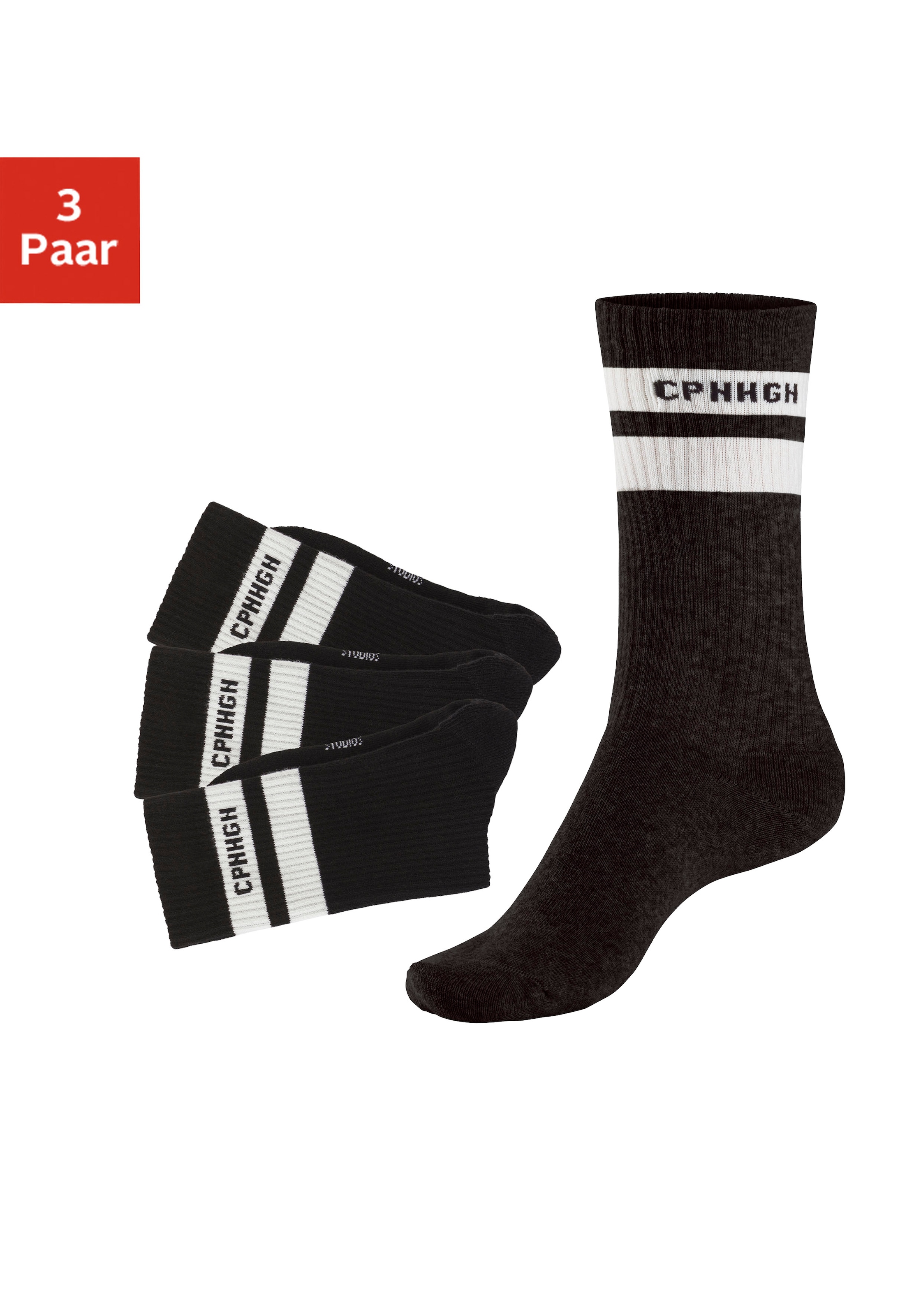Copenhagen Studios Tennissocken, (Packung, 3 Paar), mit Streifendesign und Vollfrottee