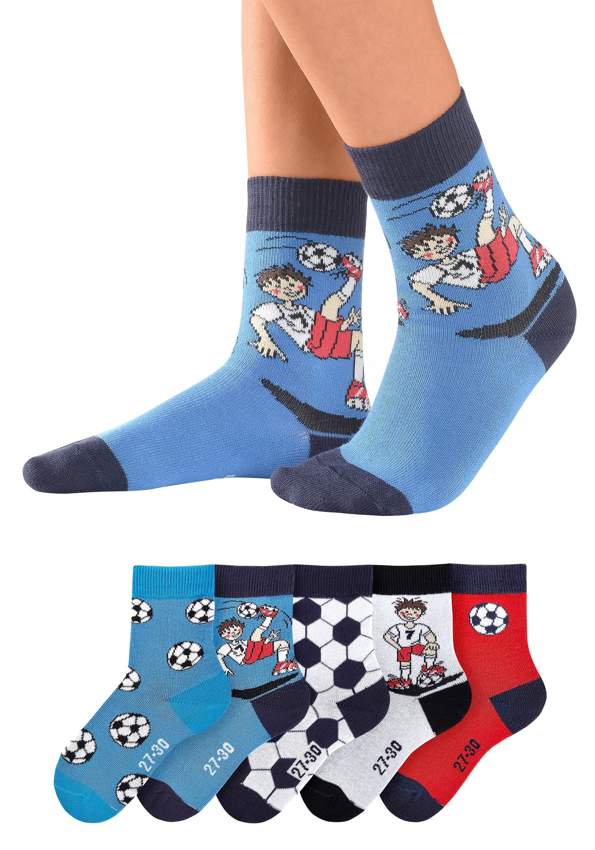 H.I.S Socken »"Fußballsocken, Kinder Fußballsocken, WM Socken"« Packung, 5 Stk. tlg. mit lustigen Fußballmotiven