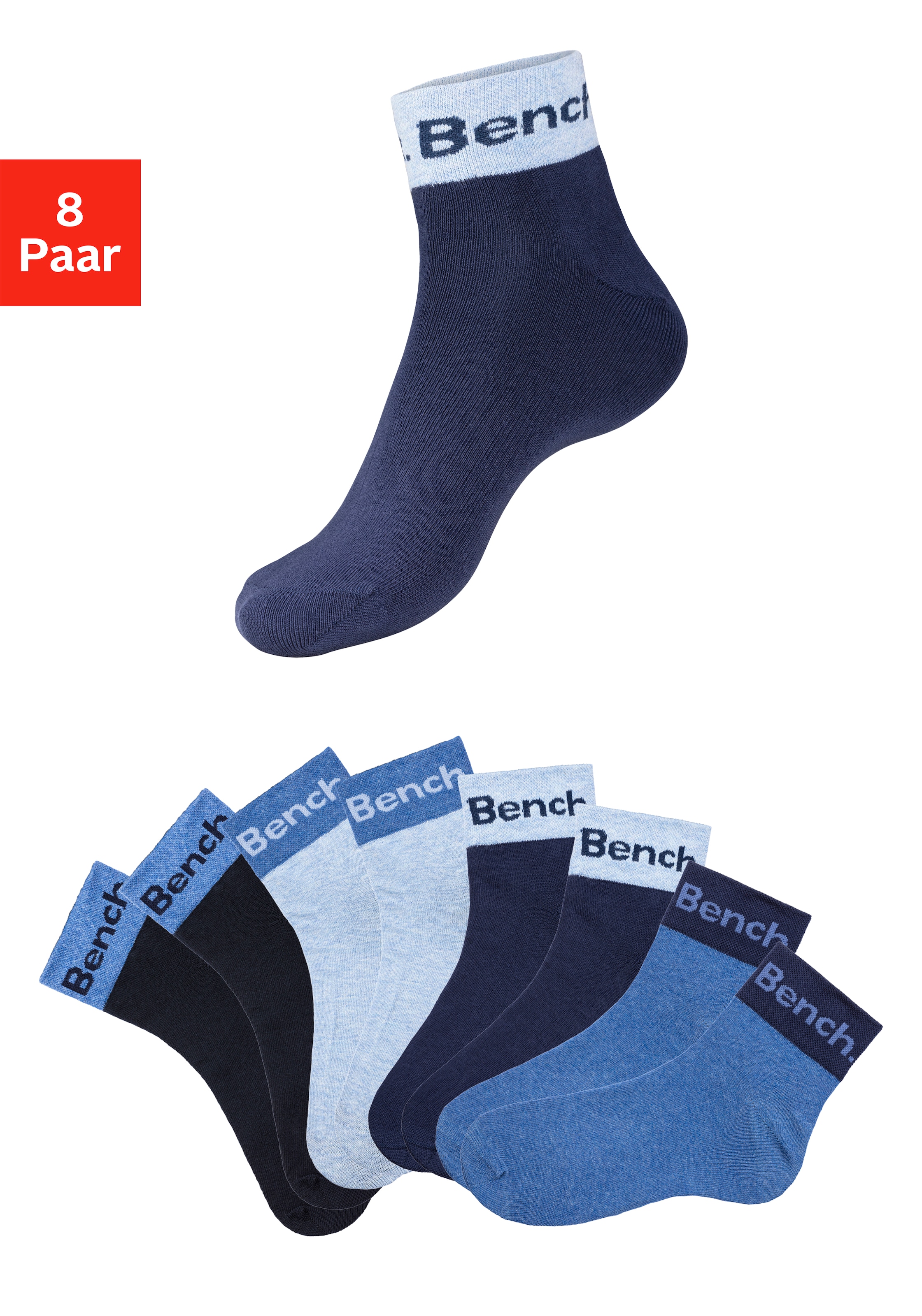 Bench. Kurzsocken, (Packung, 8 Paar), mit eingestricktem Schriftzug am Bündchen