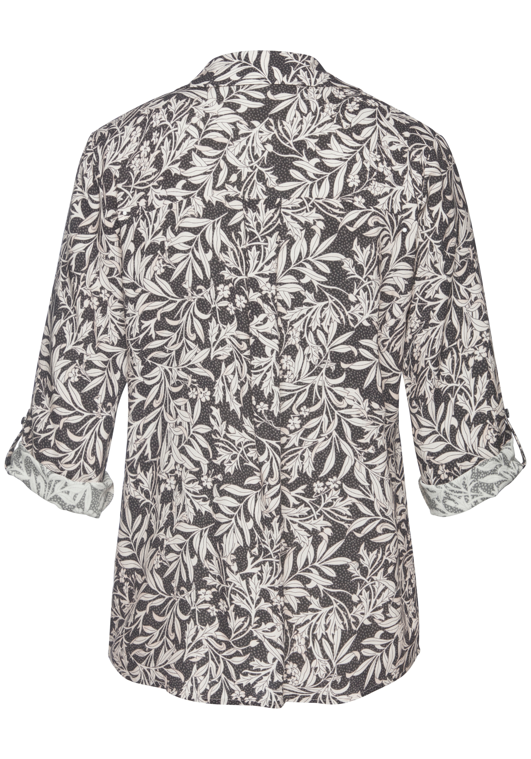 LASCANA Schlupfbluse »mit Blätterdruck und tiefem V-Ausschnitt aus weich fließender Viskose« Bluse mit 3/4-Ärmeln, elegante Damenbluse, Bluse mit V-Ausschnitt