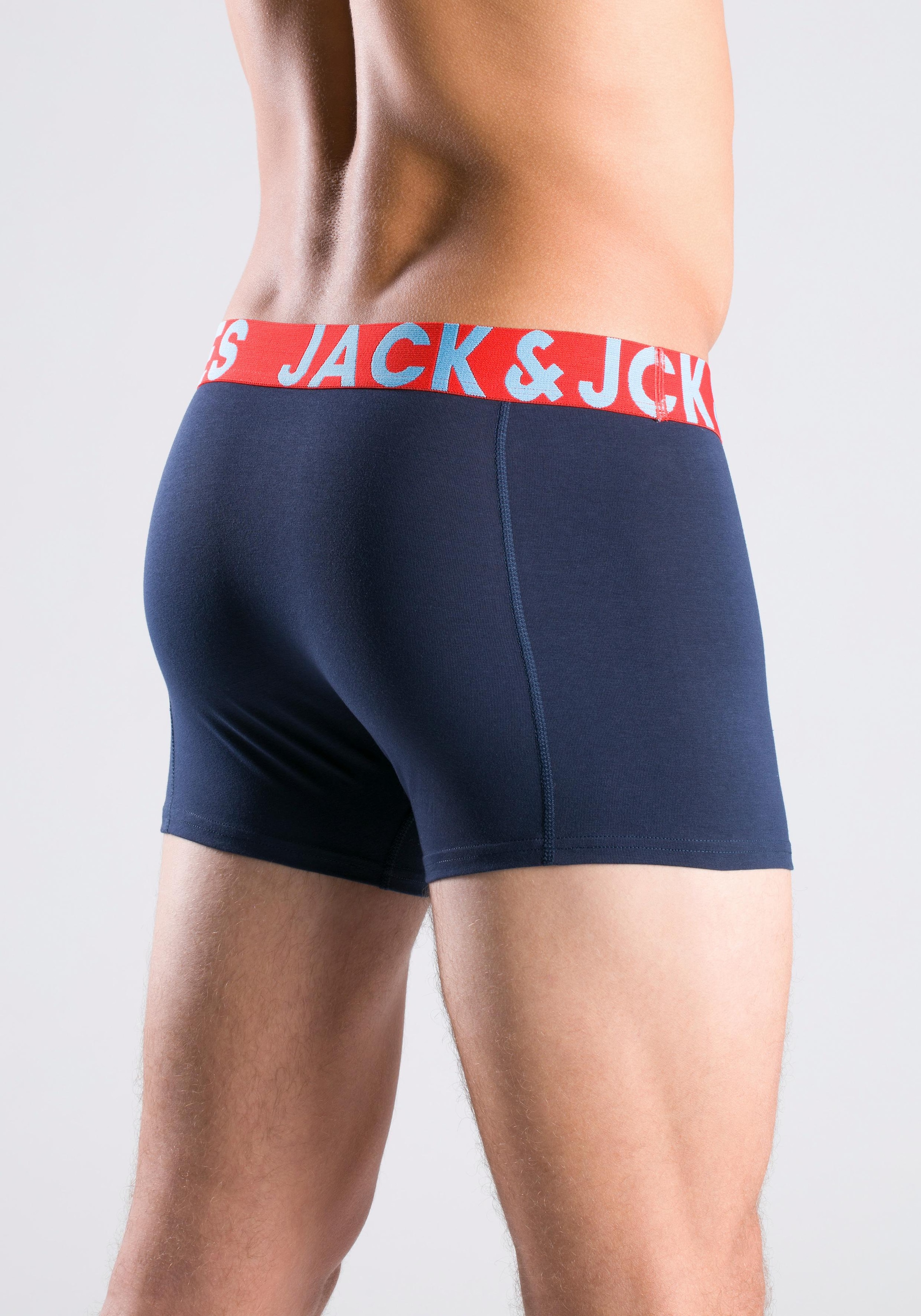 Jack & Jones Boxer »JACCRAZY im Dreierpack mit kontrastfarbenem Bund und Stretchkomfort«, 3 Stk. unifarben mit Farbeinsatz, modisch, eng anliegend, Baumwollmischung