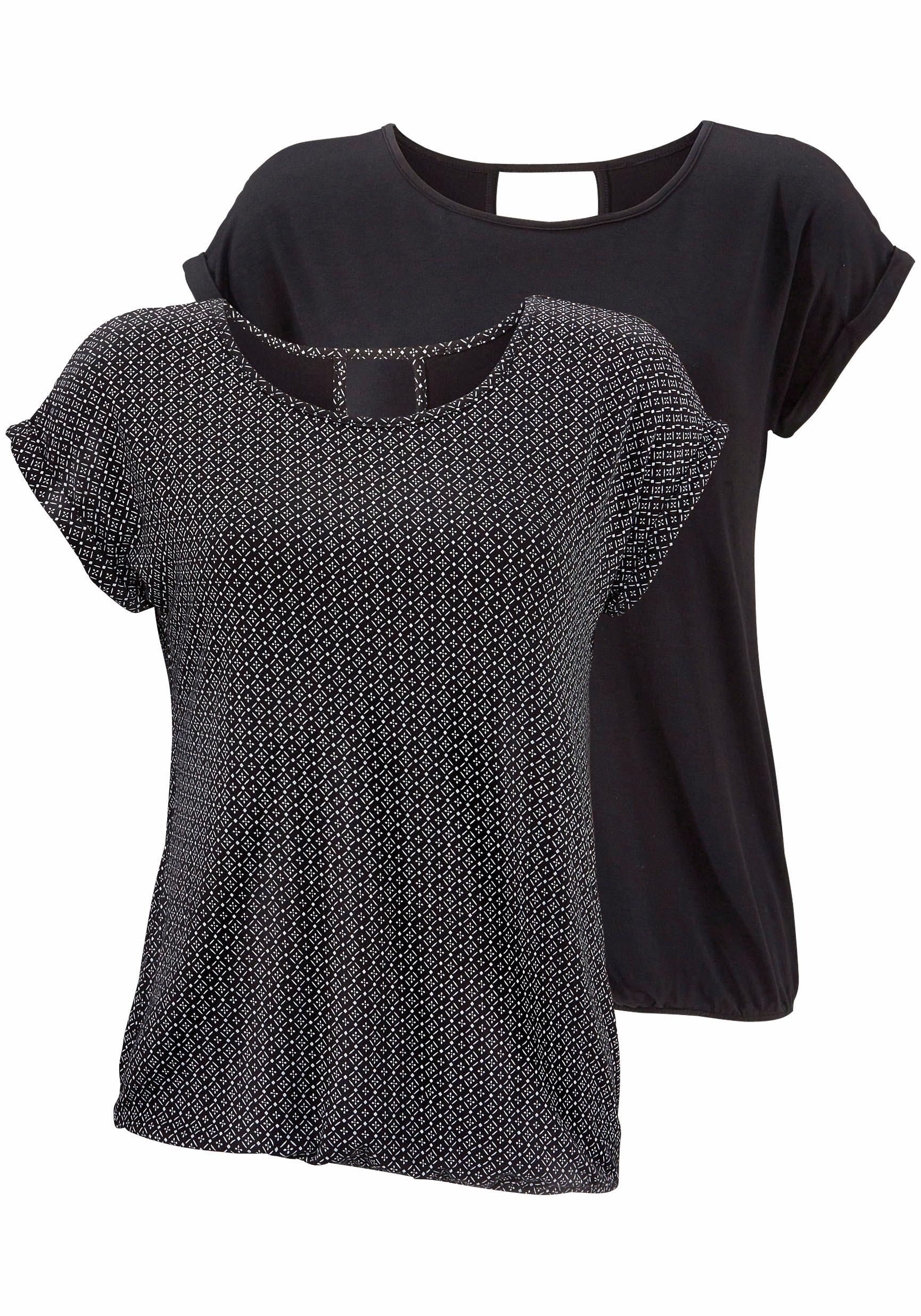 LASCANA Kurzarmshirt »mit modischem Cut-Out«, (2er-Pack), aus weichem Viskose-Stretch