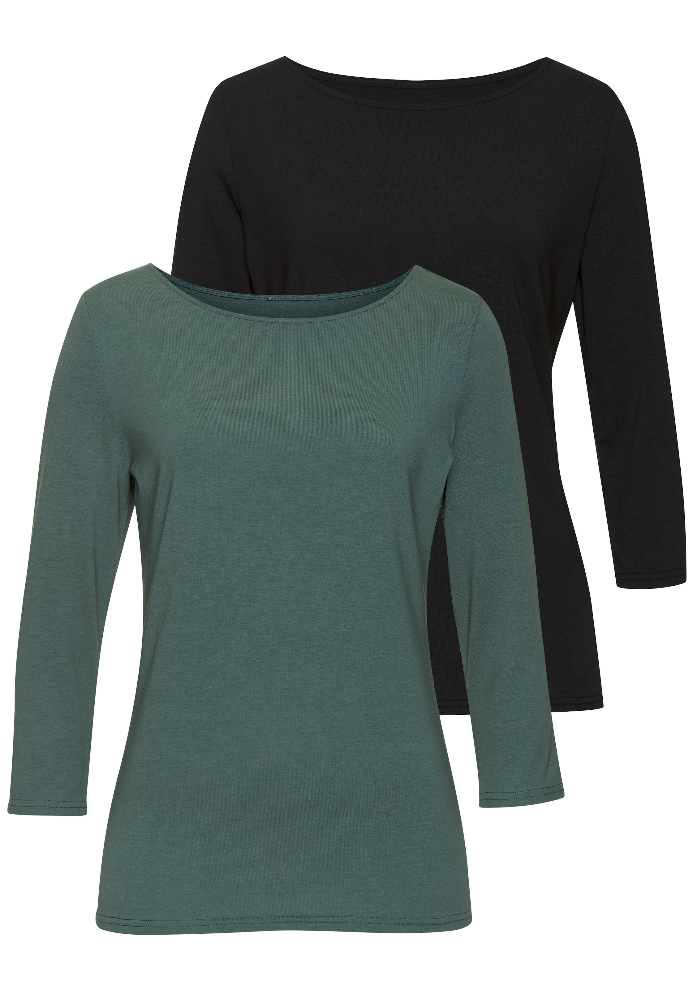 LASCANA 3/4-Arm-Shirt, (2er-Pack), aus elastischer Baumwoll-Modal-Qualität