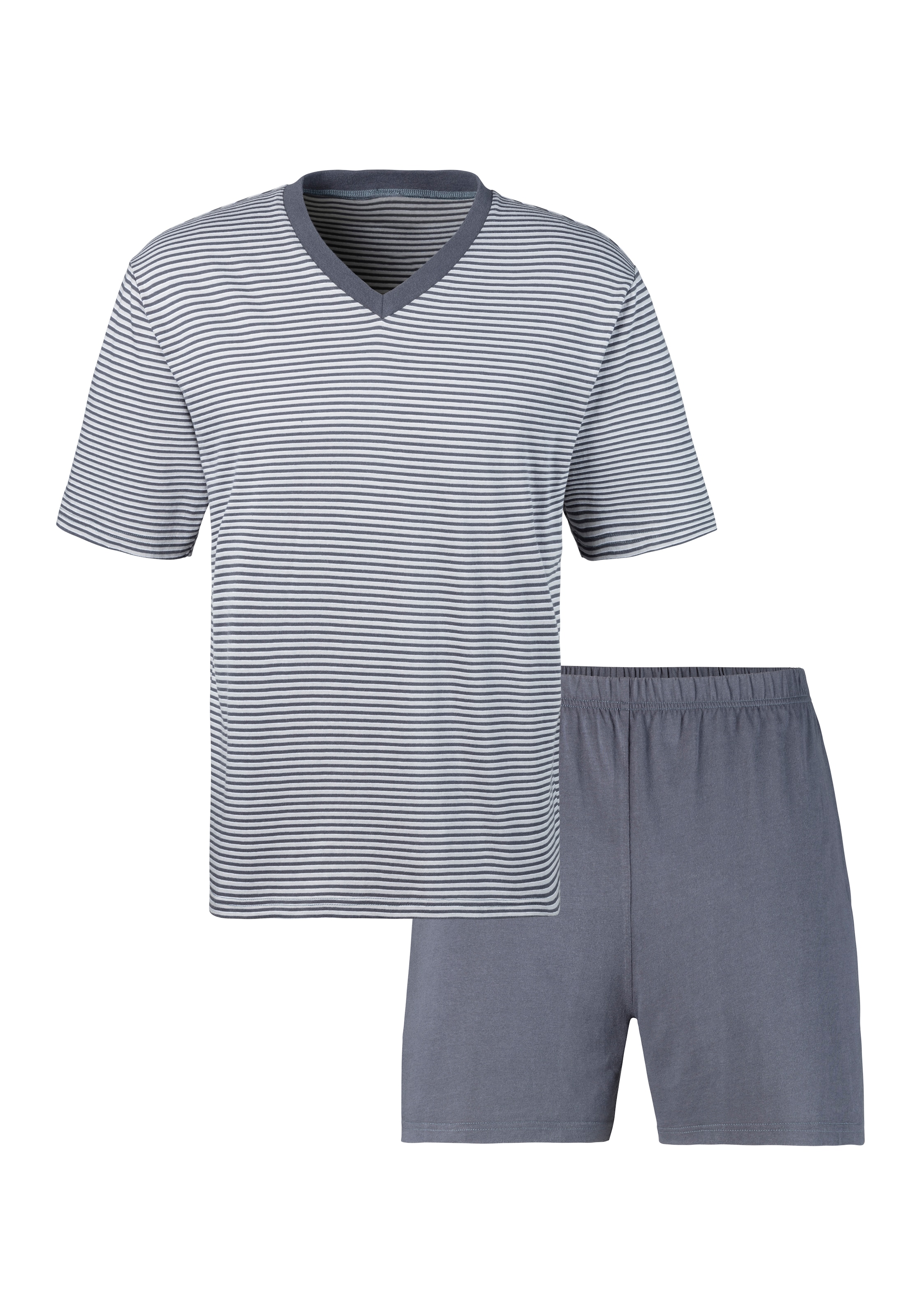 le jogger® Pyjama, (Packung, 4 tlg., 2 Stück), Schlafanzug mit garngefärbtem Streifen