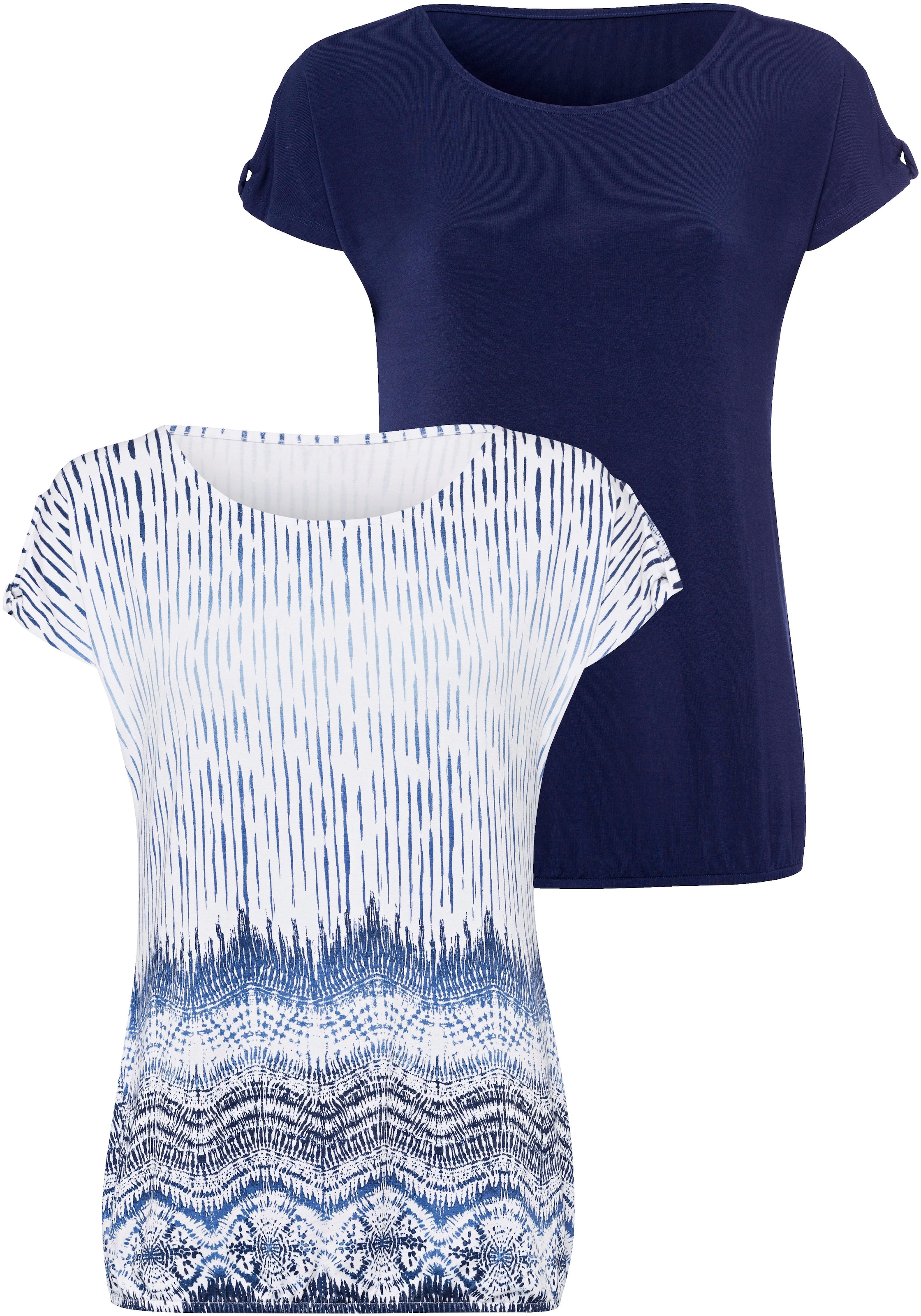 LASCANA T-Shirt »mit kleinem Cut-Out am Ärmel«, (2er-Pack), aus weichem Viskose-Stretch