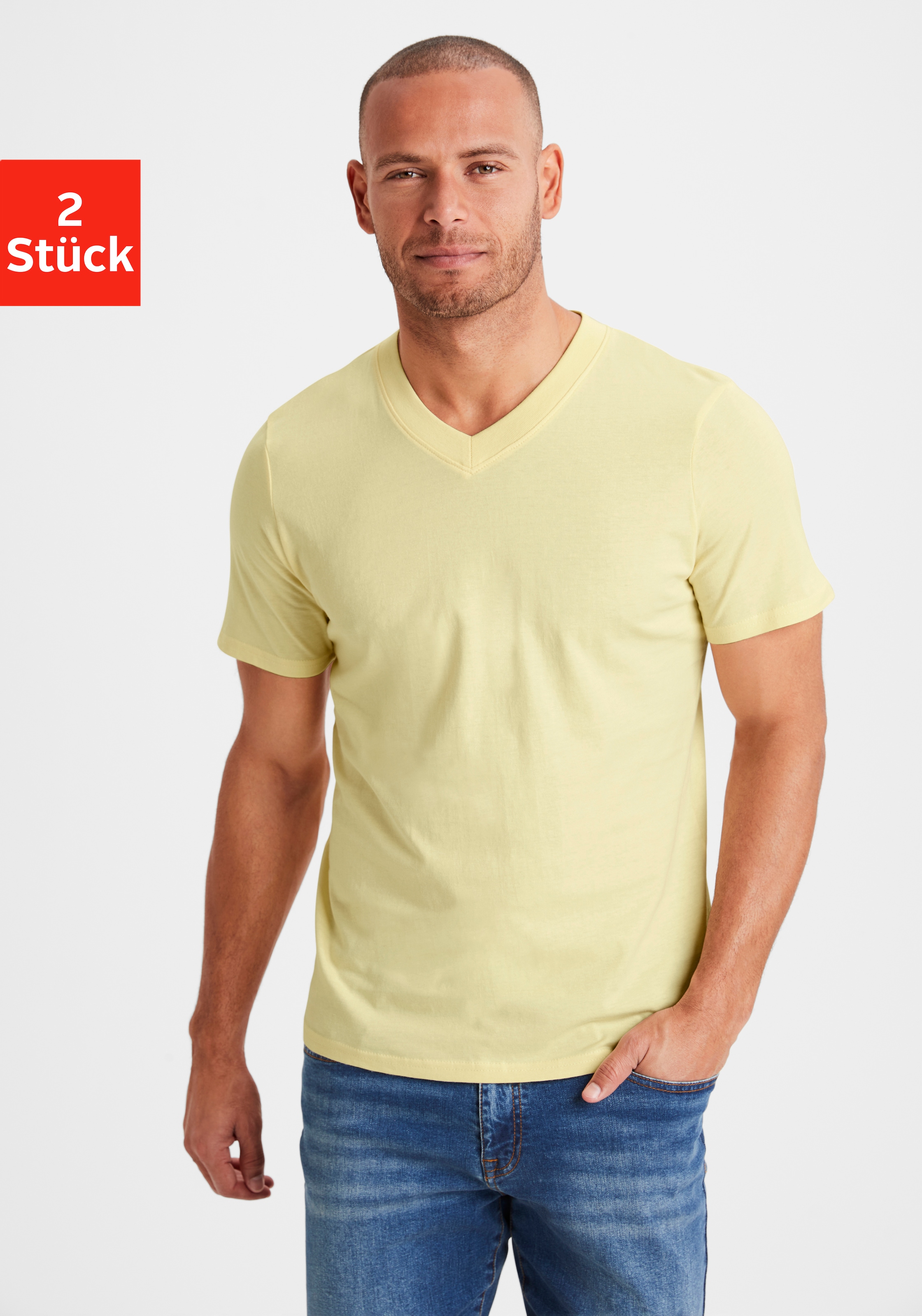 KangaROOS T-Shirt »Regular Fit,«, (2er-Pack), Freizeitshirt mit Kurzarm, V-Ausschnitt aus reine Baumwolle