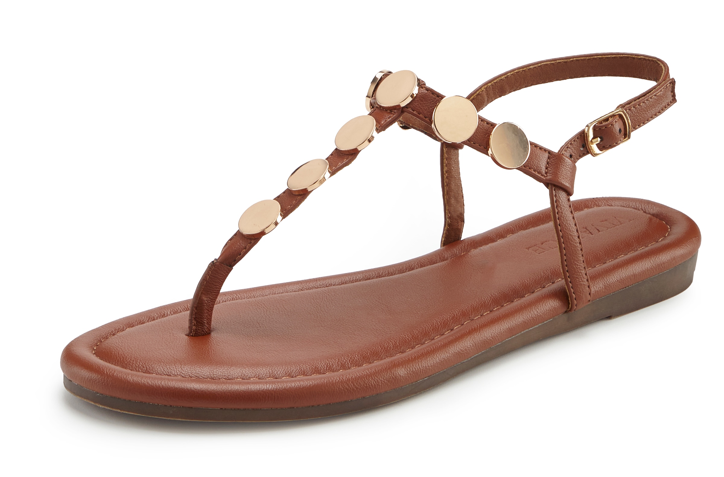 Vivance Sandale »Sommerschuh, offener Schuh, Sandalette,«  mit goldfarbenen Schmuckelementen VEGAN