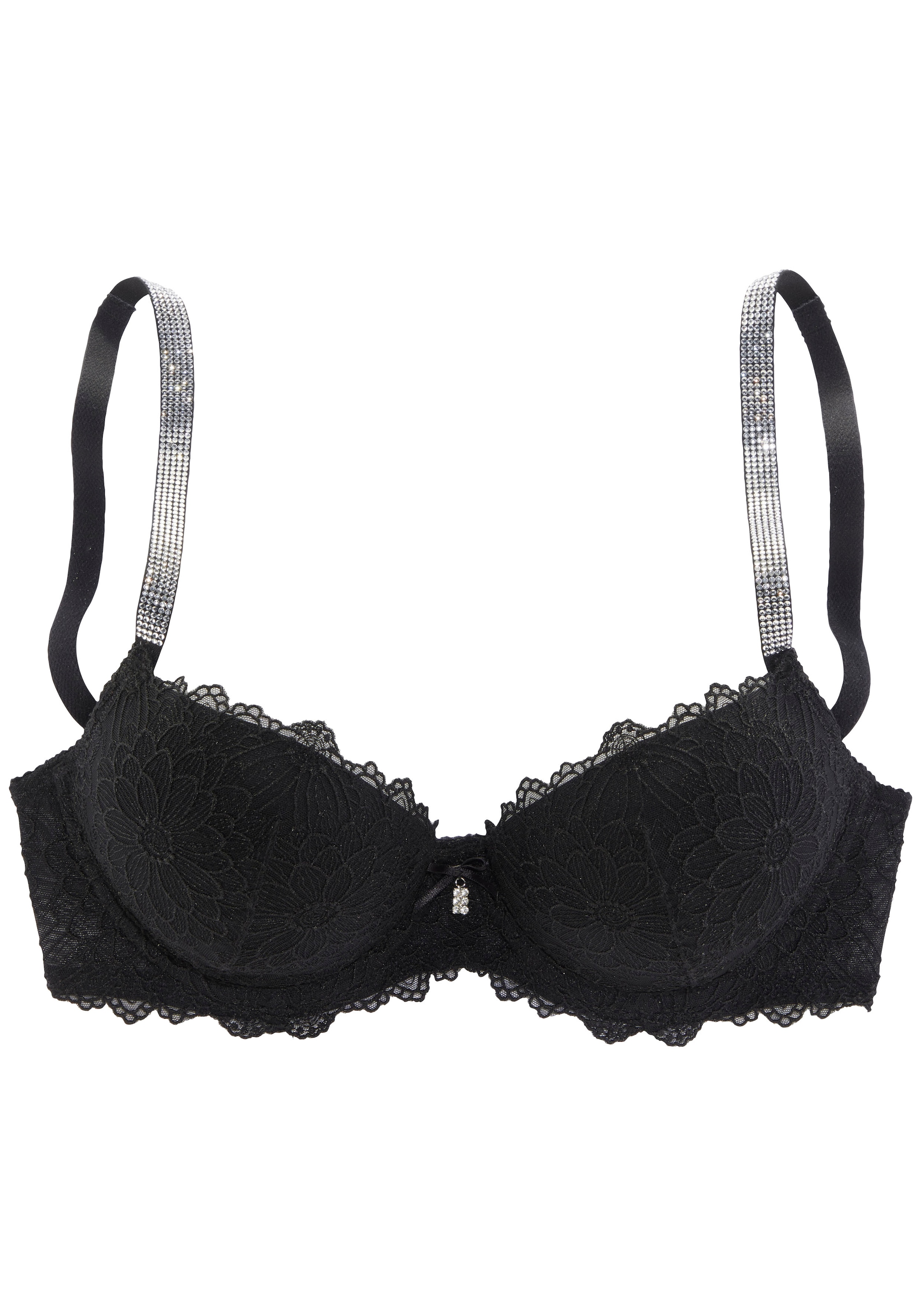 LASCANA Push-up-BH, mit edlen Strassträgern, aus Stickereispitze, sexy Dessous