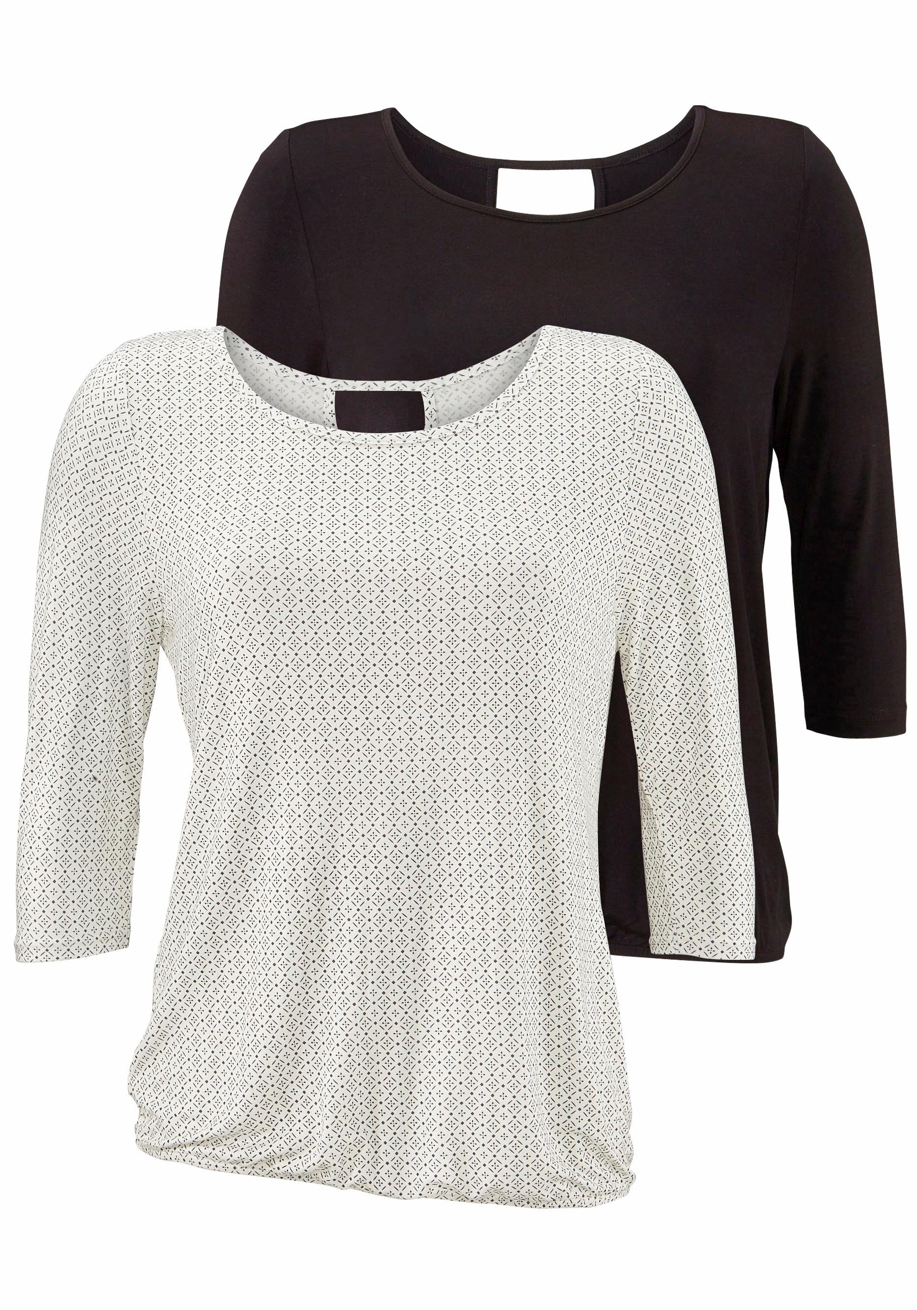 LASCANA 3/4-Arm-Shirt »mit modischem Cut-out«, (2er-Pack), aus weichem Viskose-Stretch