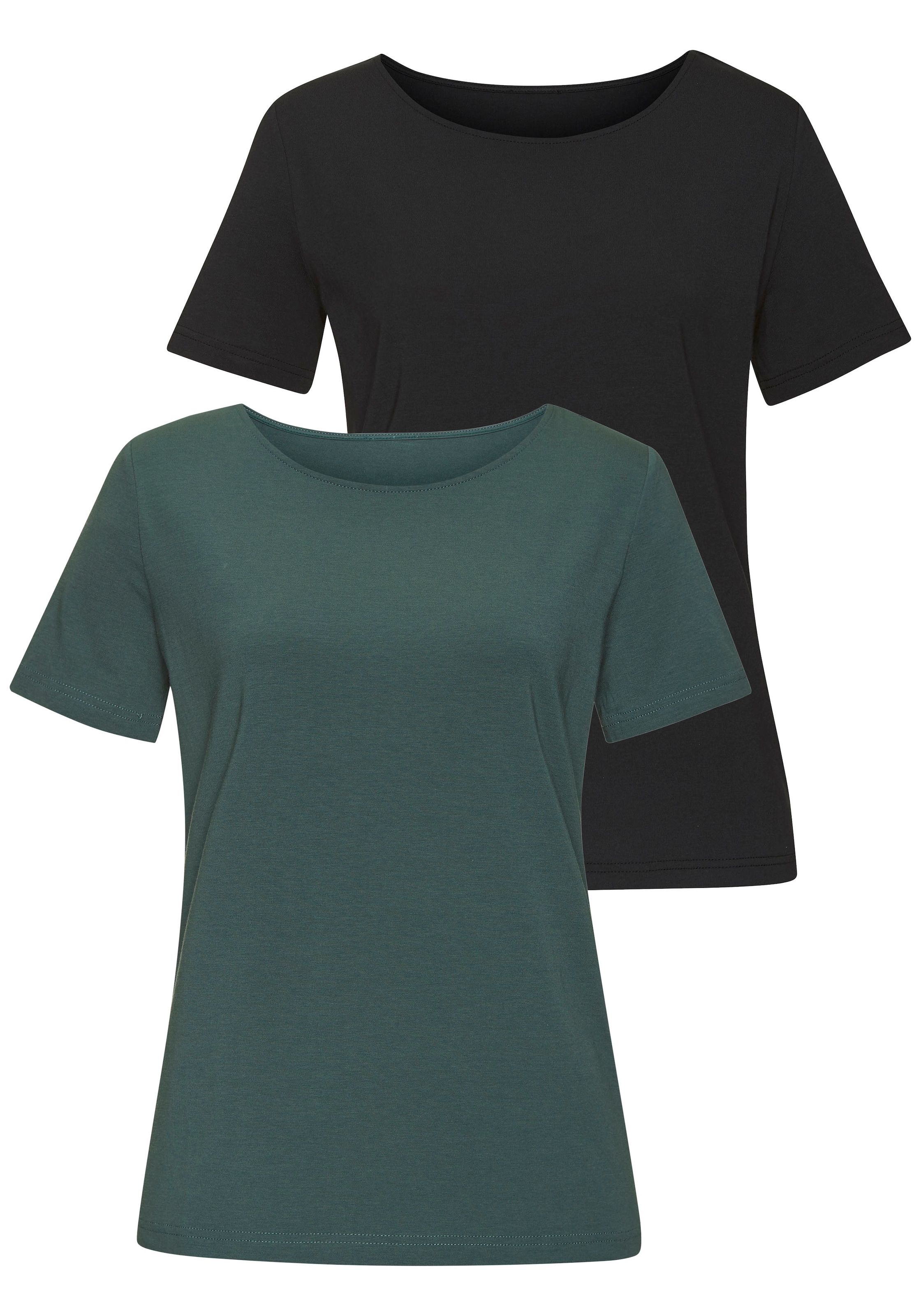 LASCANA T-Shirt »mit Rundhals-Ausschnitt«, (2er-Pack), aus elastischer Baumwoll-Modal-Qualität