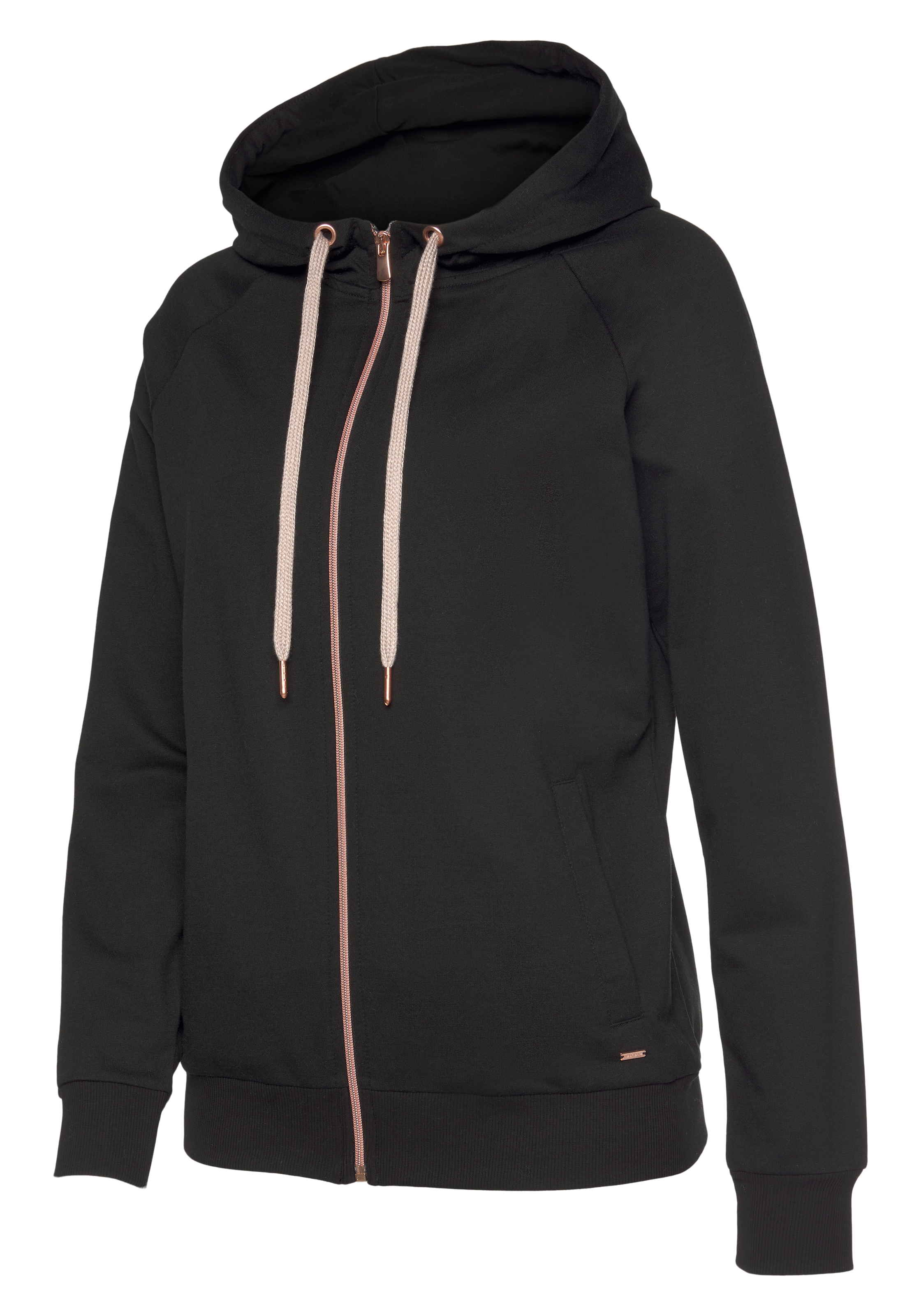 LASCANA Kapuzensweatjacke, Sweatshirtjacke mit Details in Roségold, Loungewear