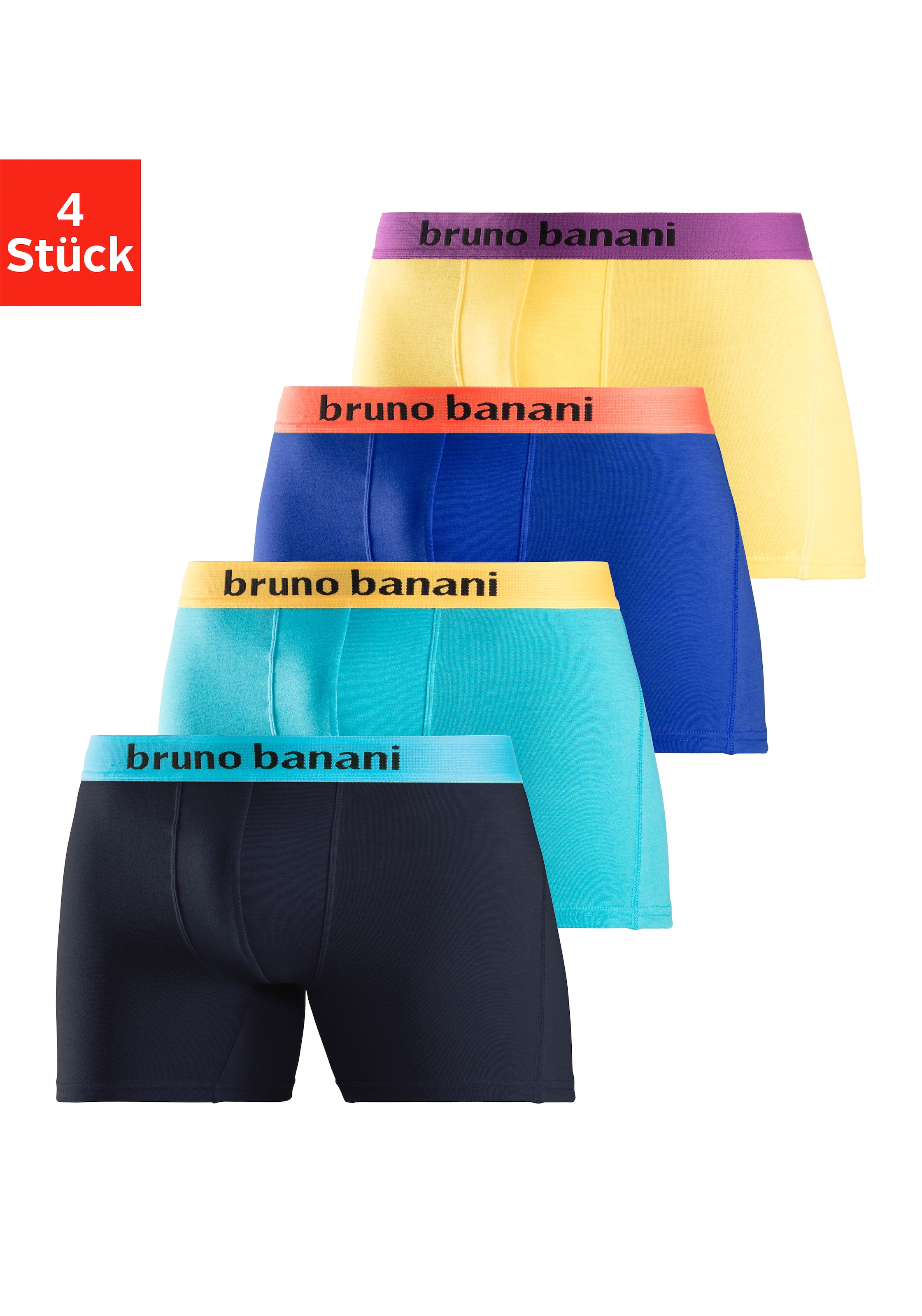 Bruno Banani Boxer »Boxershorts für Herren«, (Packung, 4 St.), mit längerem Bein und auffälligen Logobund