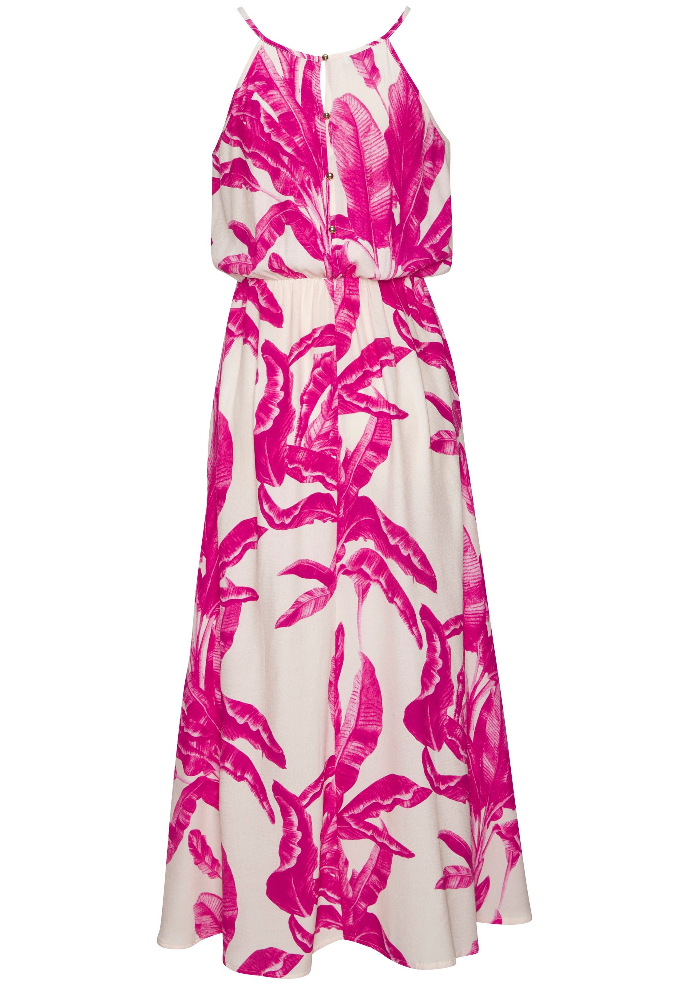 LASCANA Maxikleid »mit Alloverprint und Knopfleiste hinten, aus gewebter Viskose« luftiges Sommerkleid, elegantes Webkleid, casual