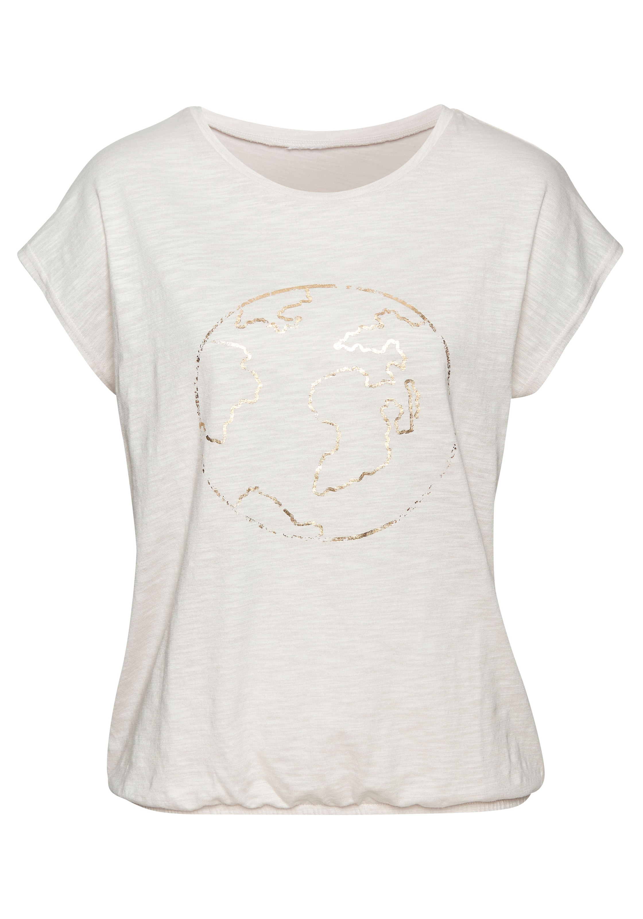 Vivance Rundhalsshirt »mit goldfarben schimmerndem Frontprint«, aus weicher Baumwoll-Slub-Qualität