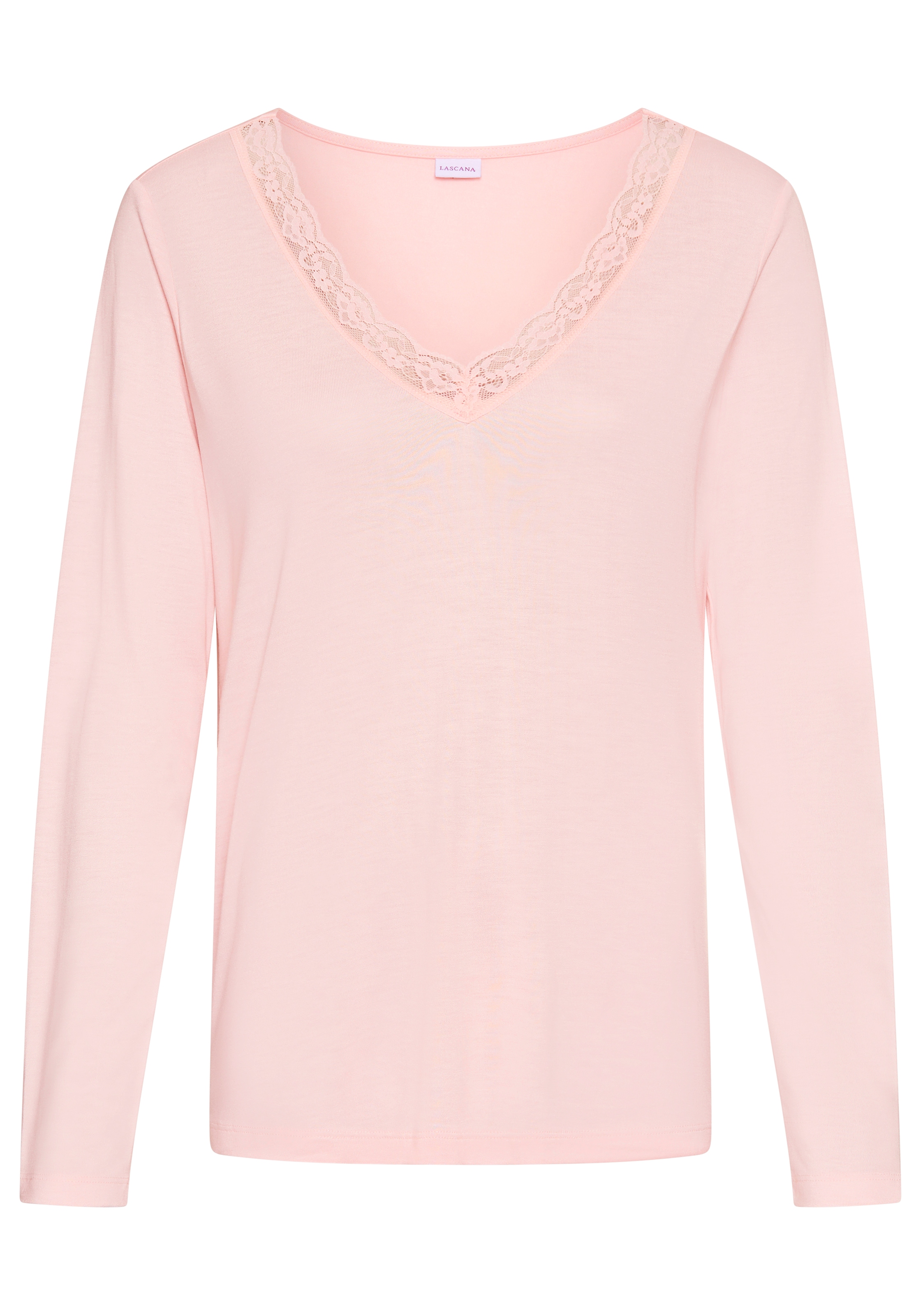 LASCANA Pyjamaoberteil mit Spitzenbesatz am tiefen V-Ausschnitt