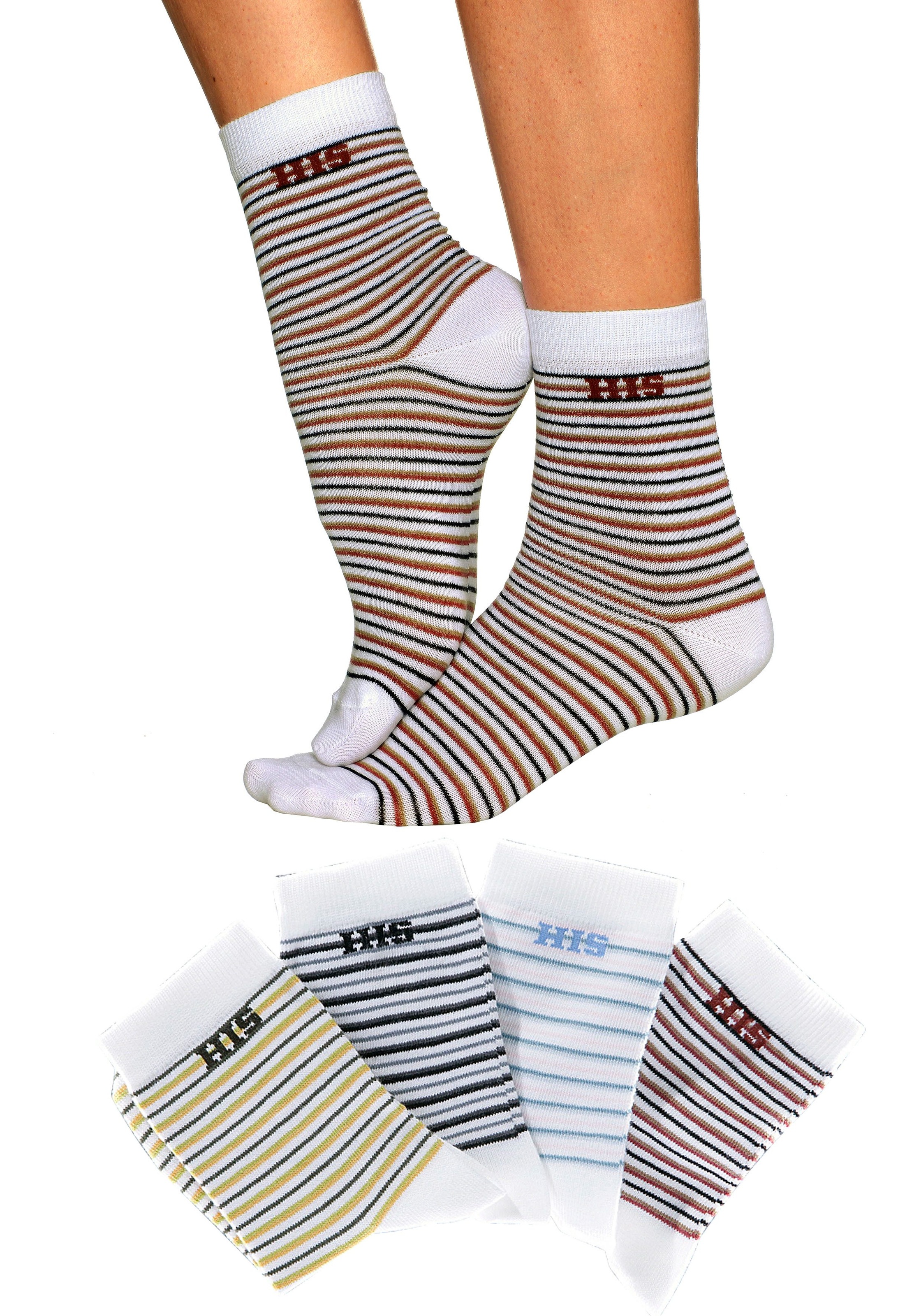 H.I.S Basicsocken Packung, 4 Stk. tlg. mit eingestricktem Markenlogo