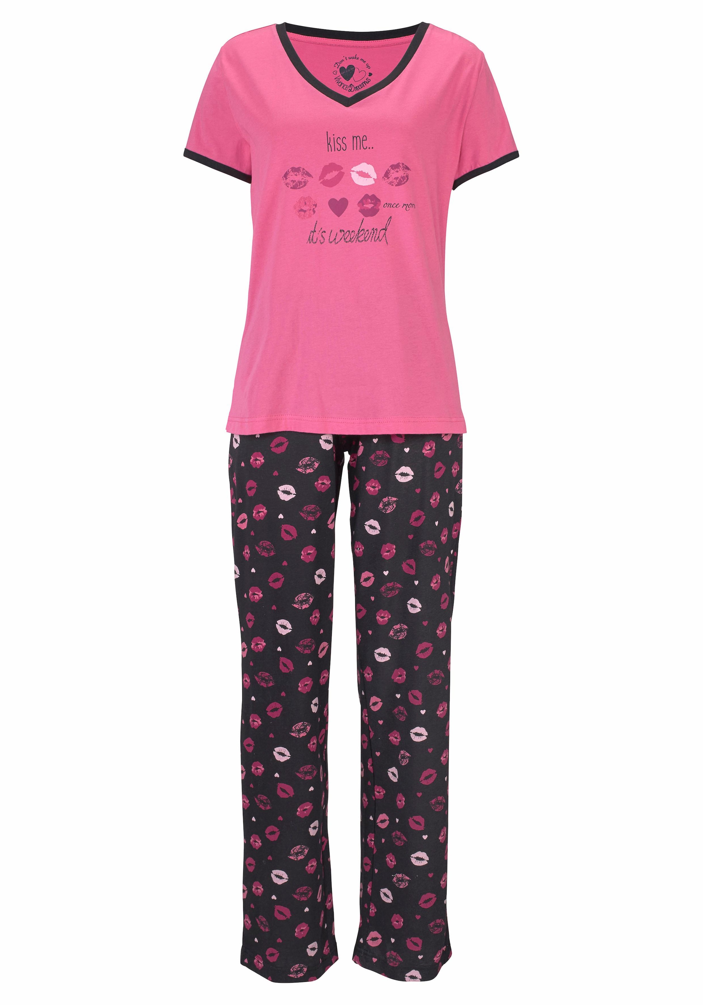Vivance Dreams Pyjama, (Set, 3 teilig), mit Kussmund-Print