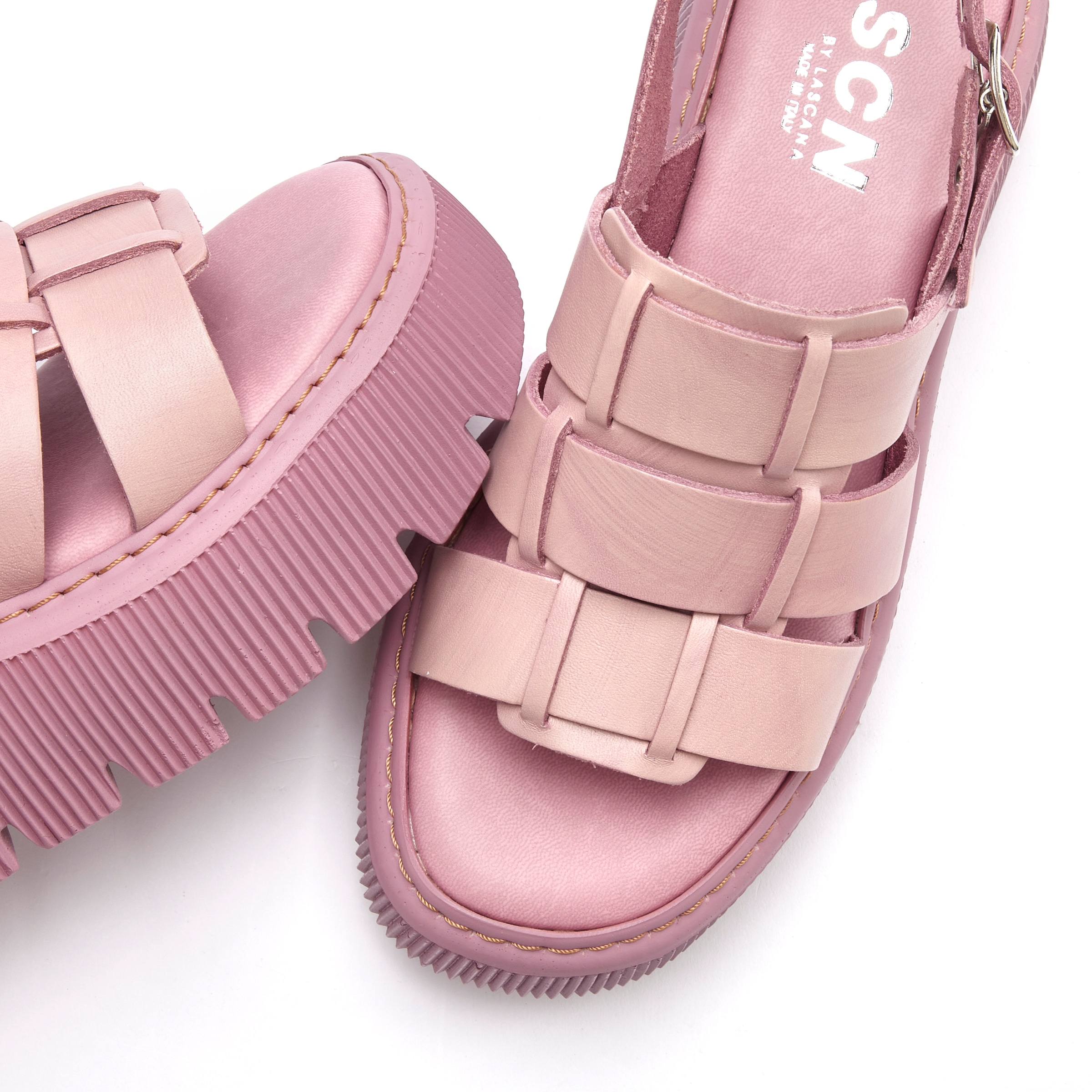 LSCN by LASCANA Sandalette »Sommerschuh«, Sandale, Sommerschuh, Pantolette aus Leder mit Plateau