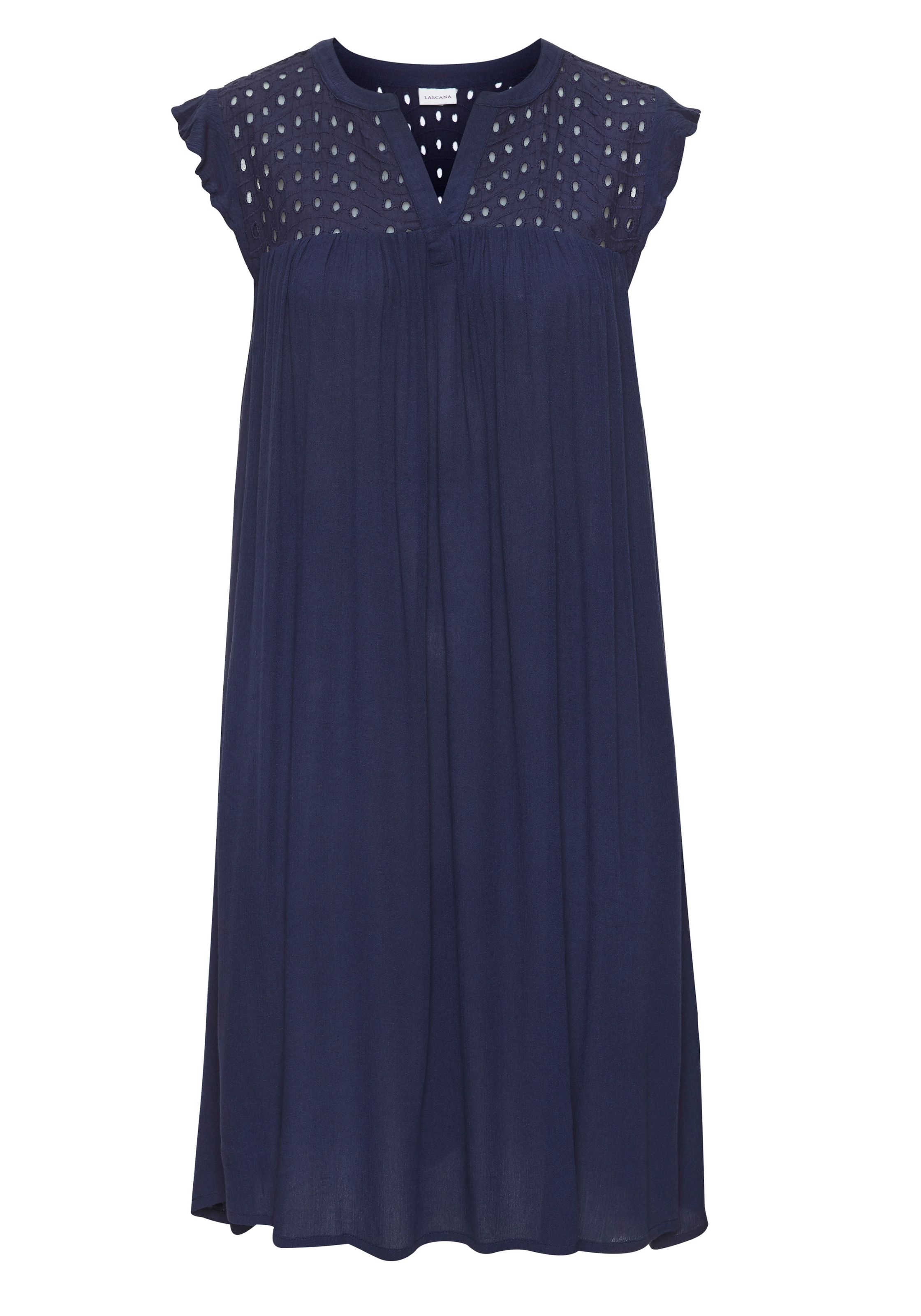 LASCANA Tunikakleid »aus gekreppter Viskose mit Spitzeneinsatz« Luftiges Strandkleid, Blusenkleid, Beach Cover-up, leicht transparent