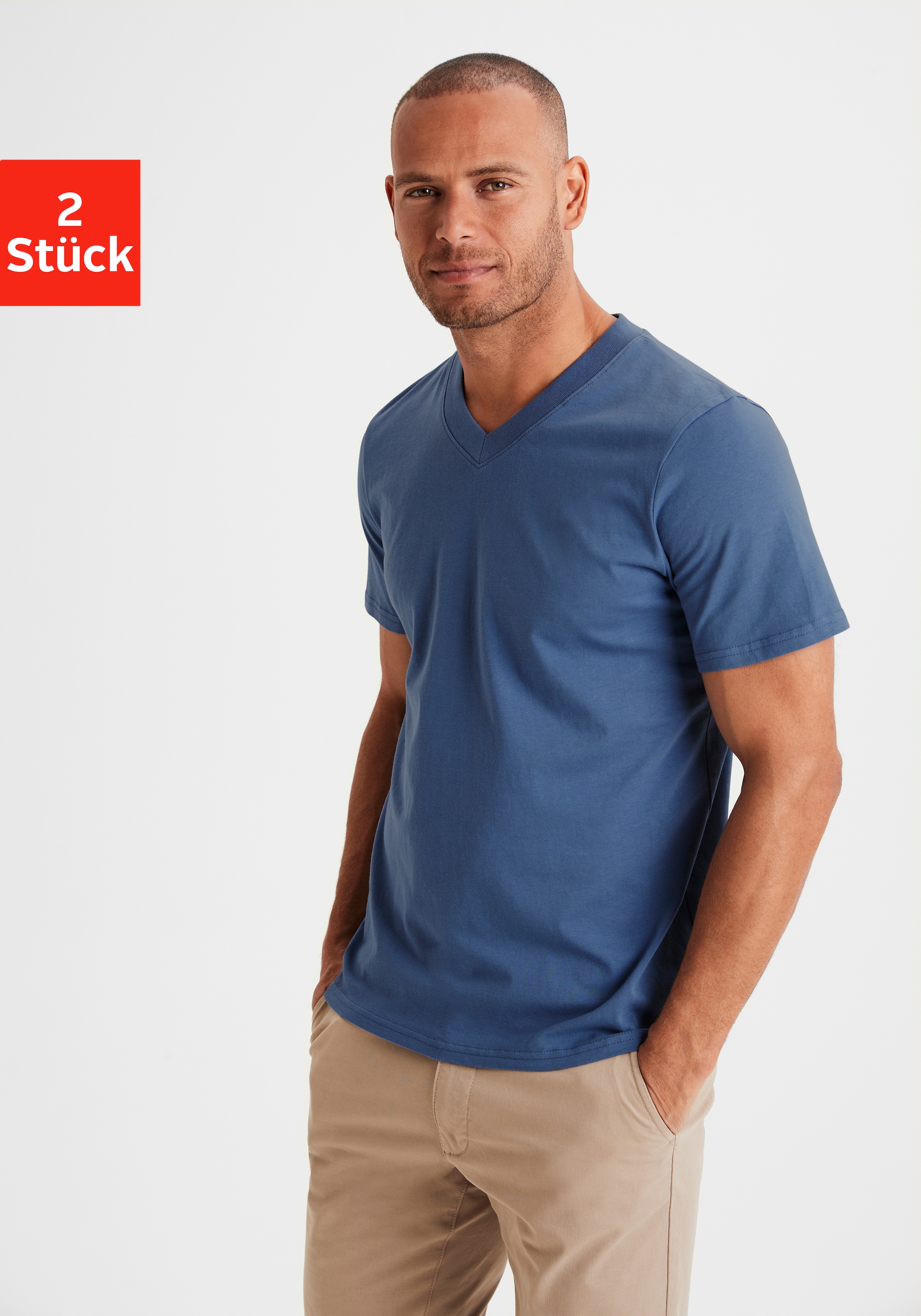 KangaROOS T-Shirt »Regular Fit,«, (2er-Pack), Freizeitshirt mit Kurzarm, V-Ausschnitt aus reine Baumwolle