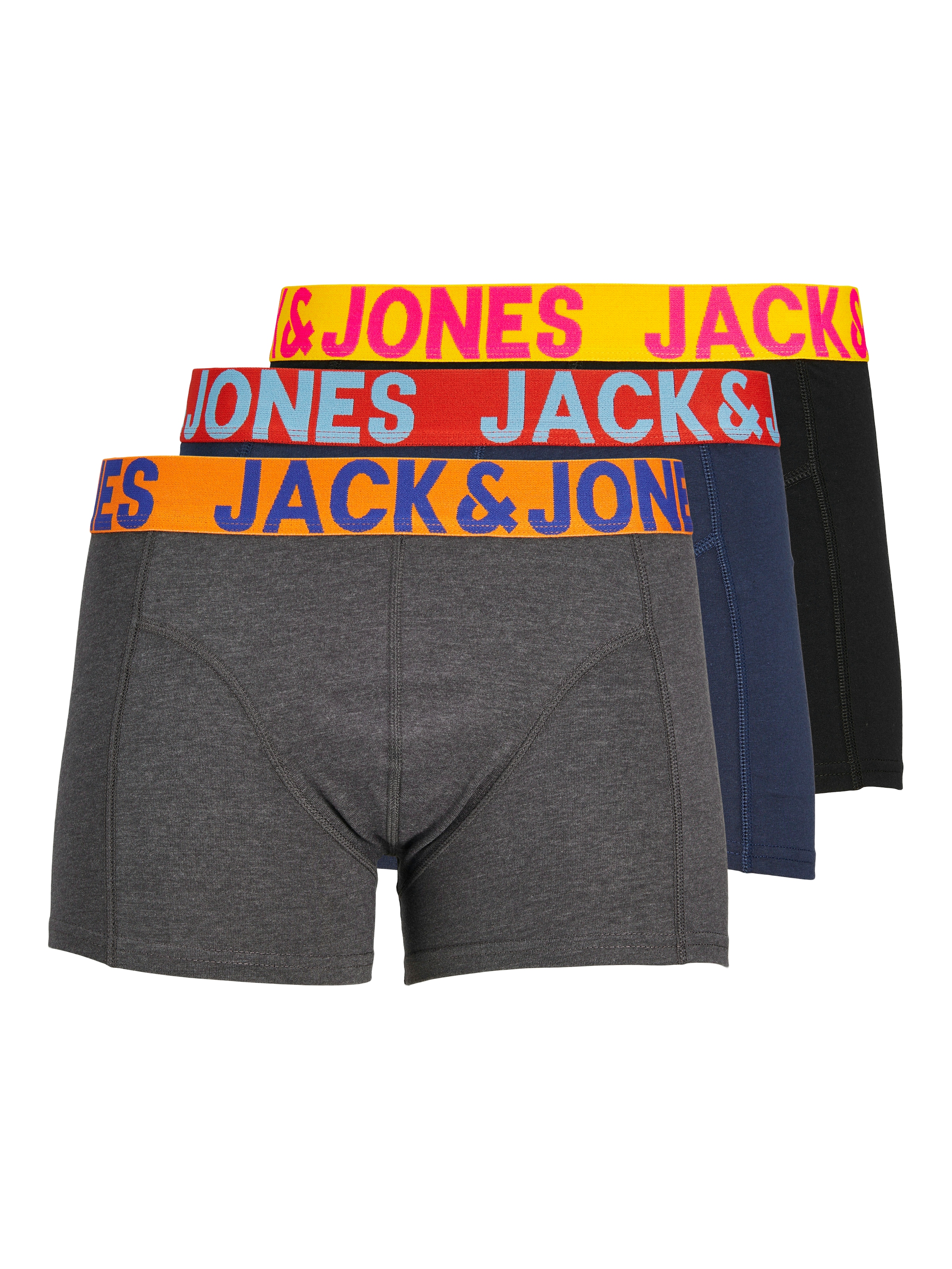 Jack & Jones Boxer »JACCRAZY im Dreierpack mit kontrastfarbenem Bund und Stretchkomfort«, 3 Stk. unifarben mit Farbeinsatz, modisch, eng anliegend, Baumwollmischung
