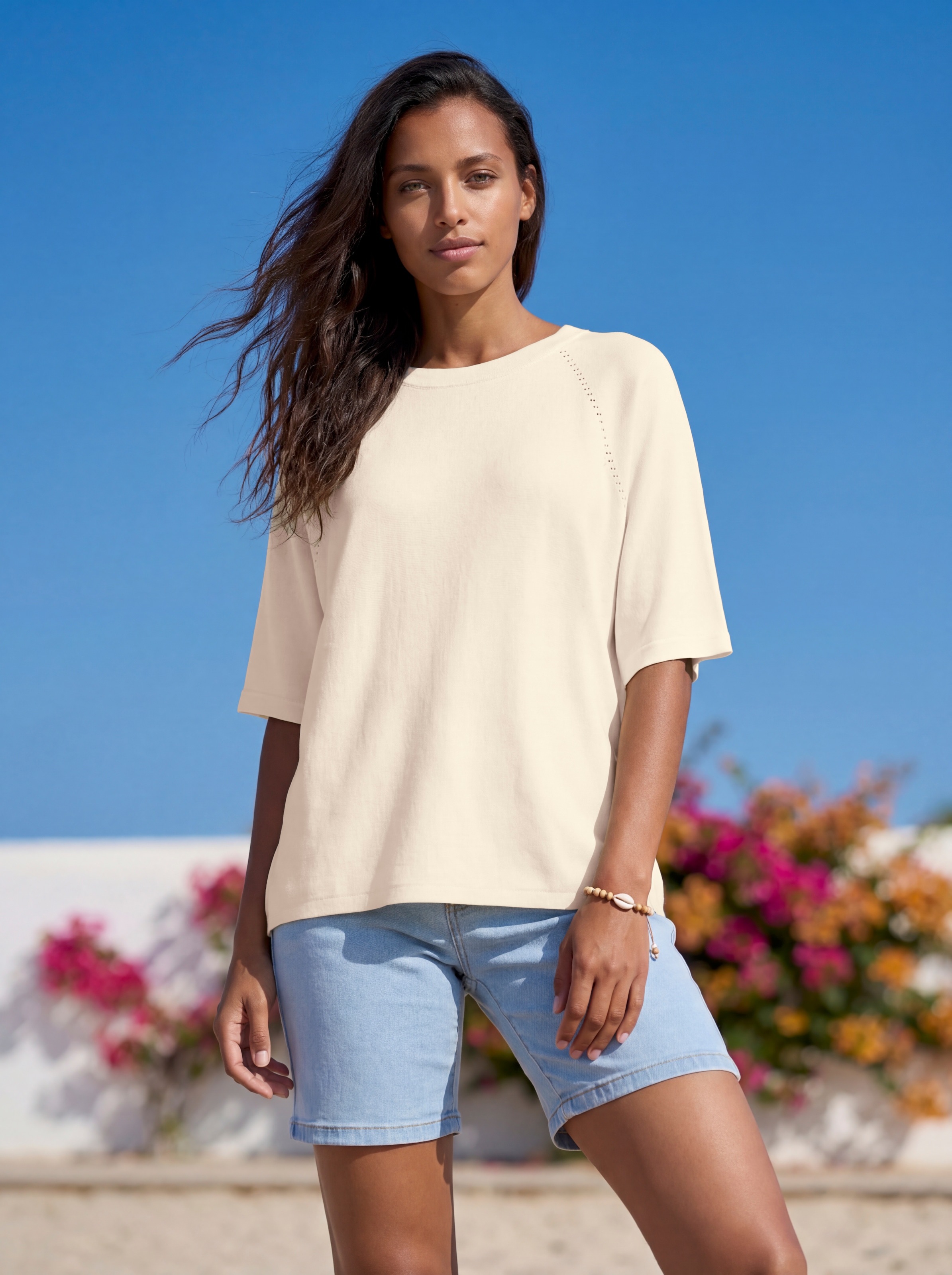 Vivance Kurzarmshirt »mit Lochstrickmuster« aus weichem Viskose-Strick