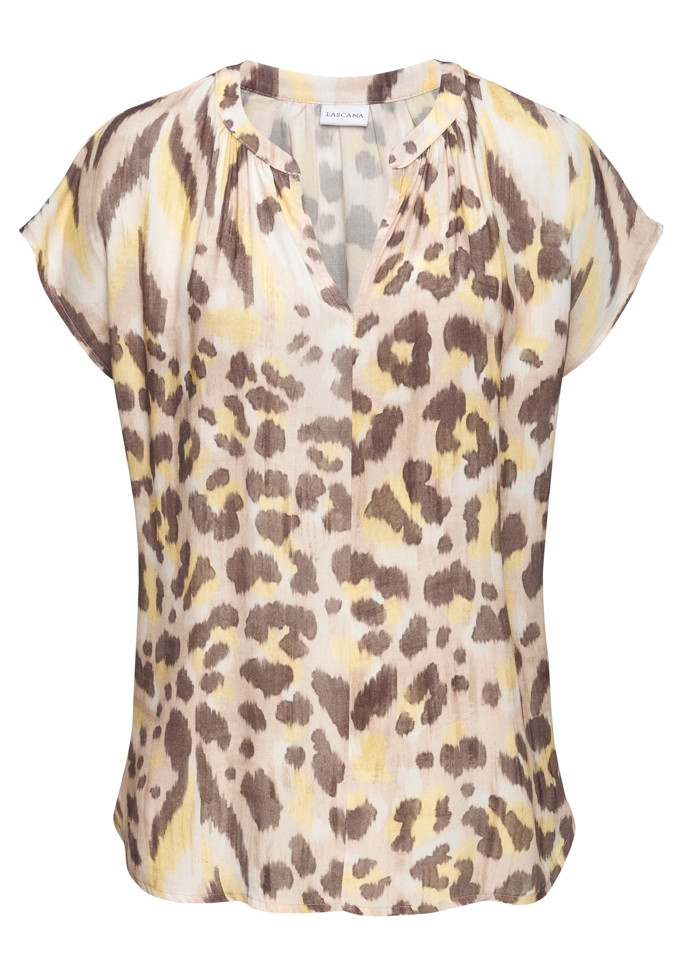 LASCANA Kurzarmbluse »mit Alloverdruck« Bedruckte Sommerbluse, Blusenshirt, Animalbluse