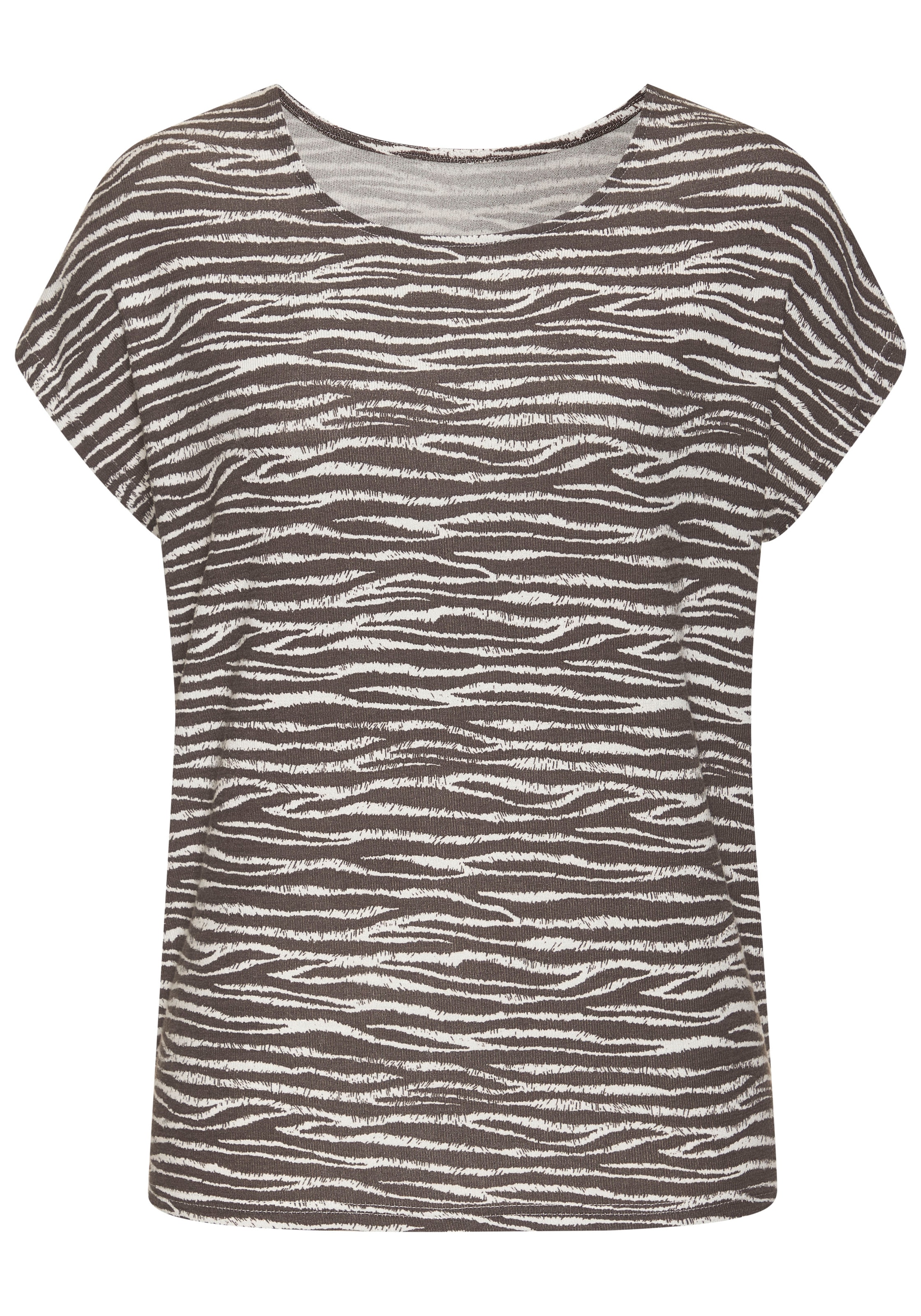 LASCANA Kurzarmshirt »mit modischem Zebra-Muster«, aus weichem Viskose-Strick