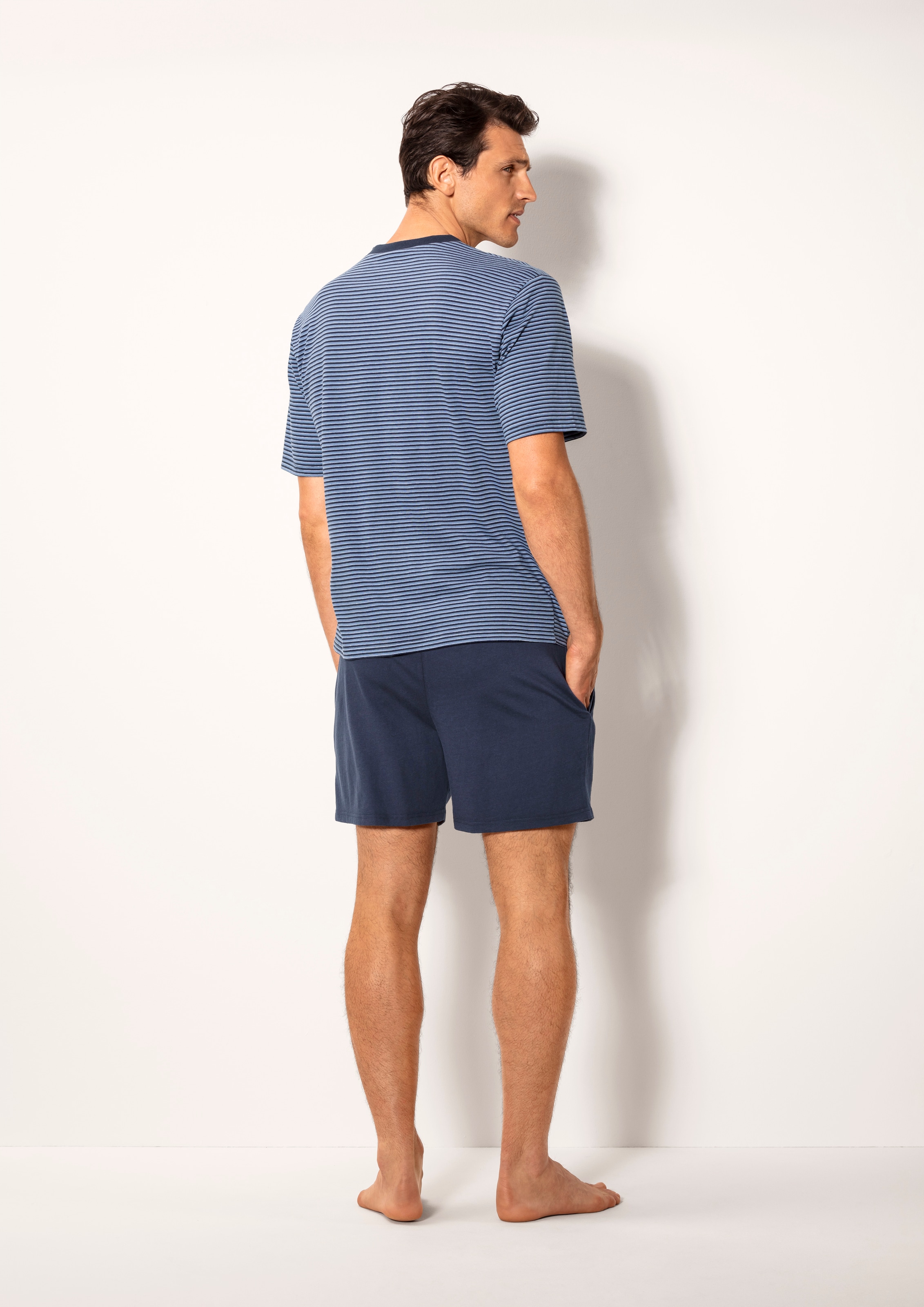 le jogger® Pyjama, (Packung, 4 tlg., 2 Stück), Schlafanzug mit garngefärbtem Streifen