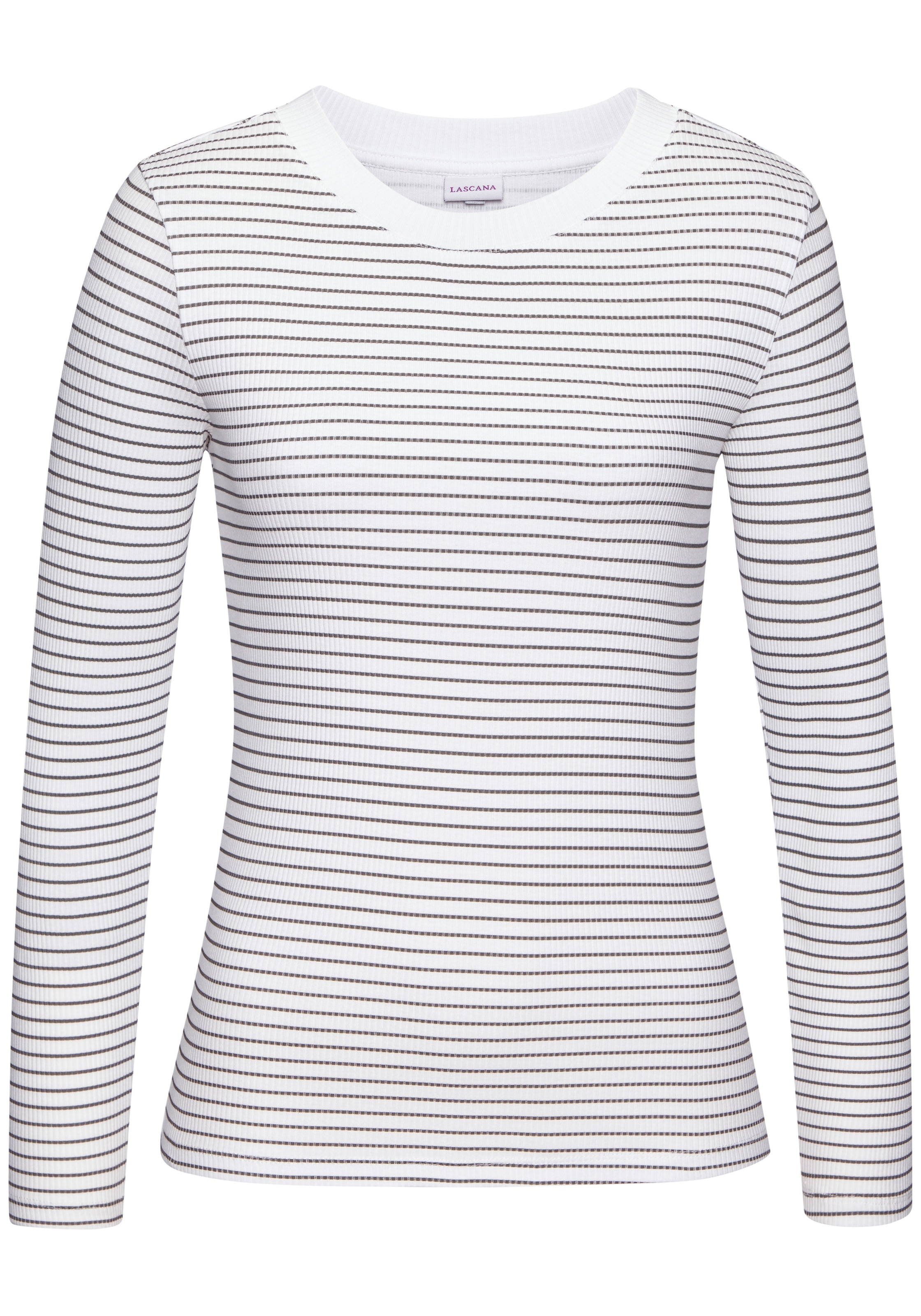 LASCANA Langarmshirt »aus weicher Rippware mit Streifenmuster« langärmeliges Streifenshirt, Rippshirt mit schmaler Passform, casual