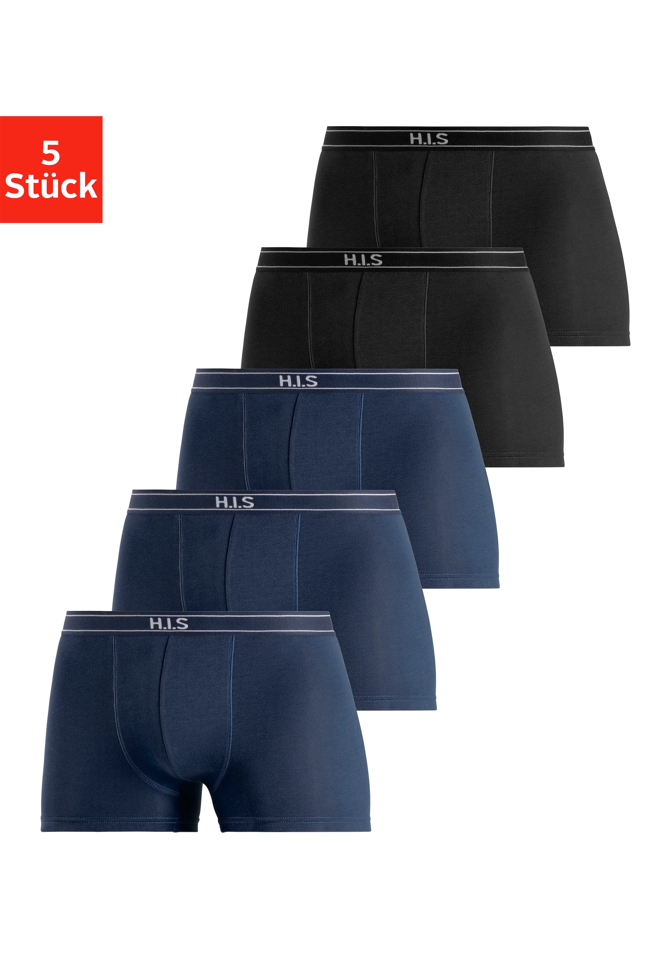 H.I.S Boxer »Boxershorts für Herren«, (Packung, 5 St.), mit Steifen und Logo im Bund