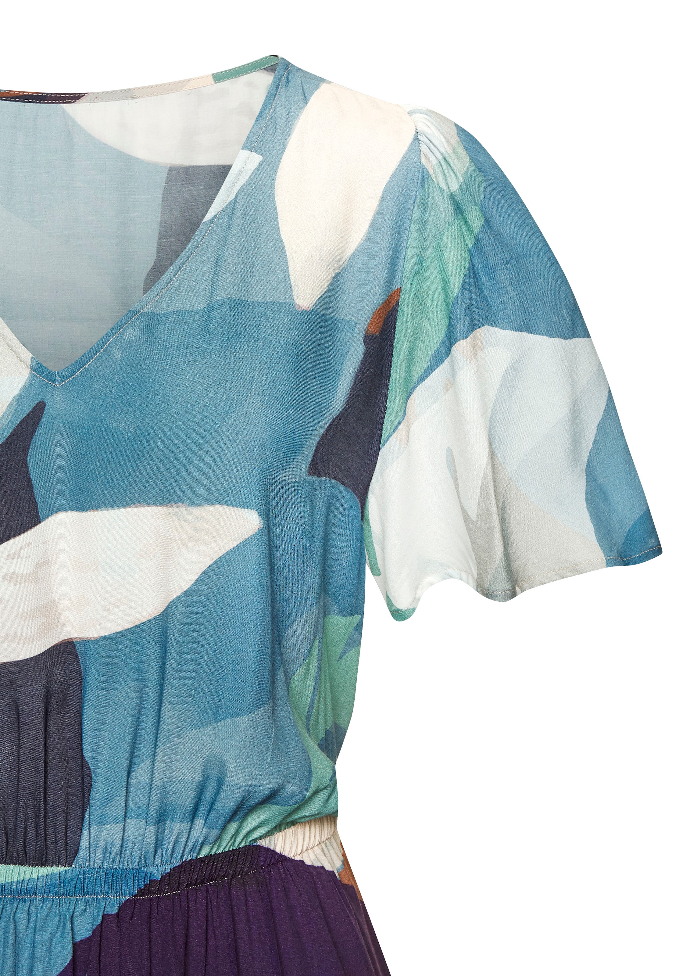 LASCANA Sommerkleid, mit luftigen Flügelärmeln, kurzes Strandkleid mit Alloverprint