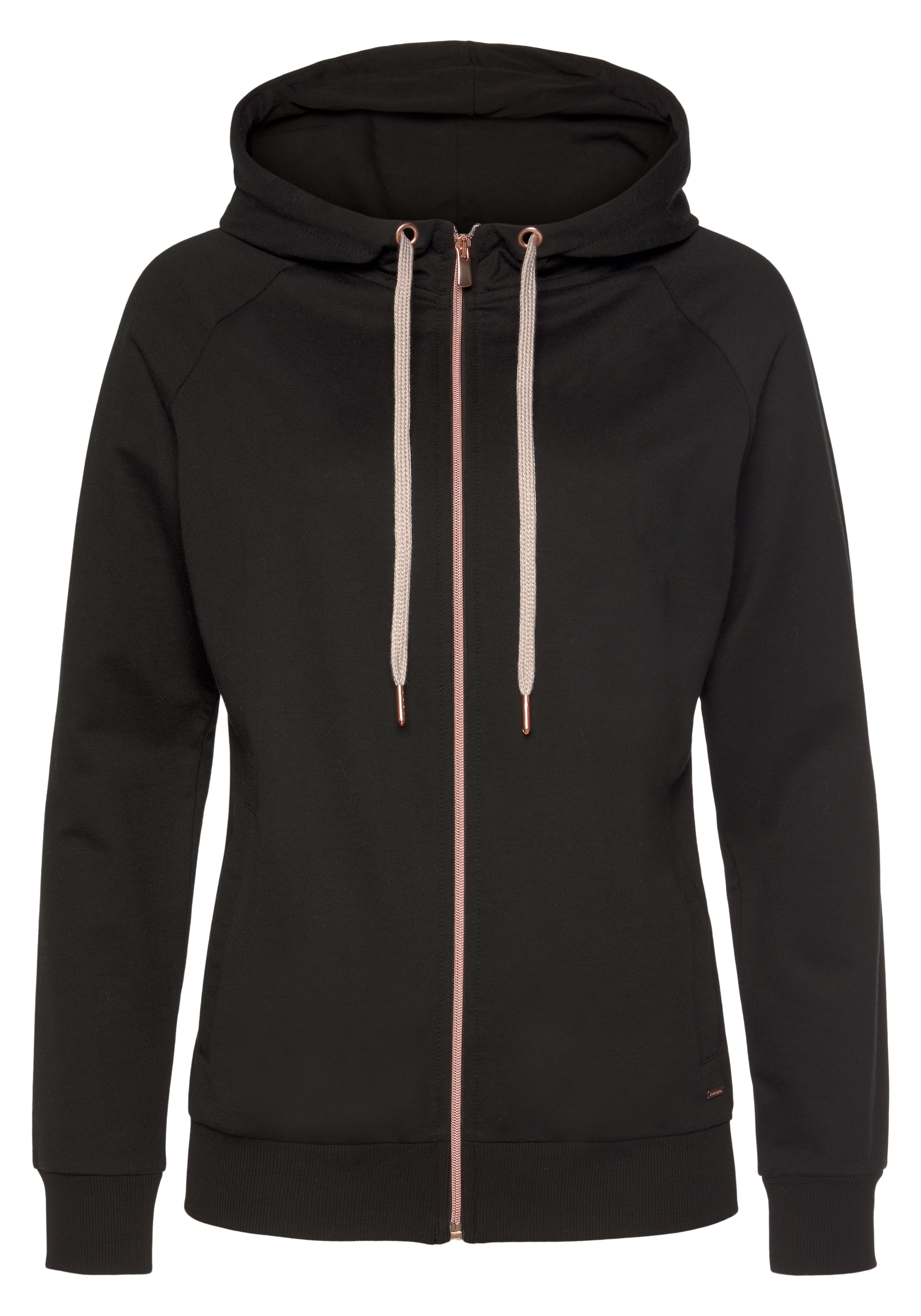 LASCANA Kapuzensweatjacke, Sweatshirtjacke mit Details in Roségold, Loungewear
