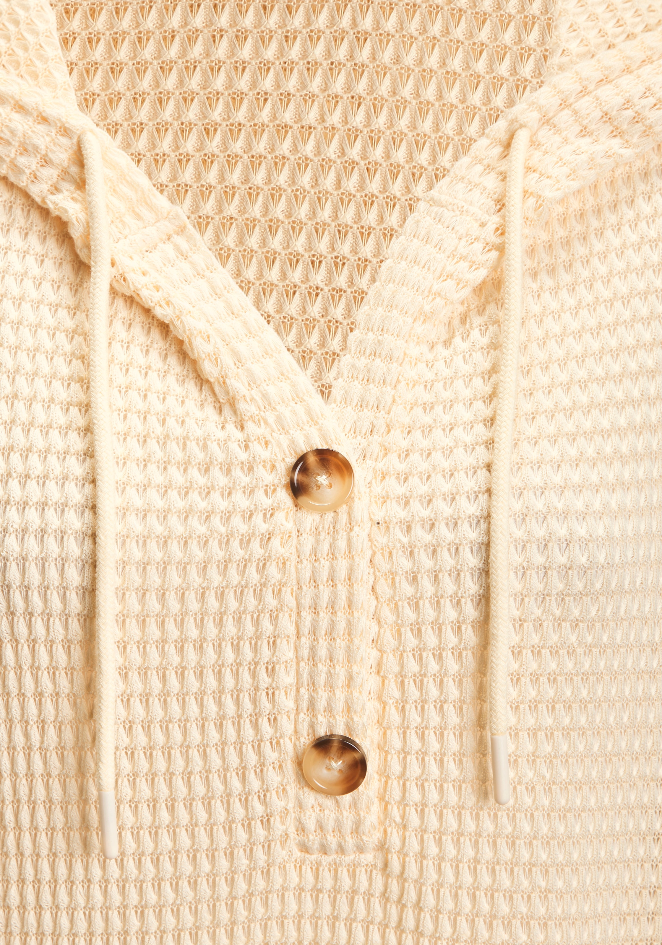 LASCANA 3/4-Arm-Shirt »aus sommerlichem Waffelstrick« mit Kapuze und Knopfleiste