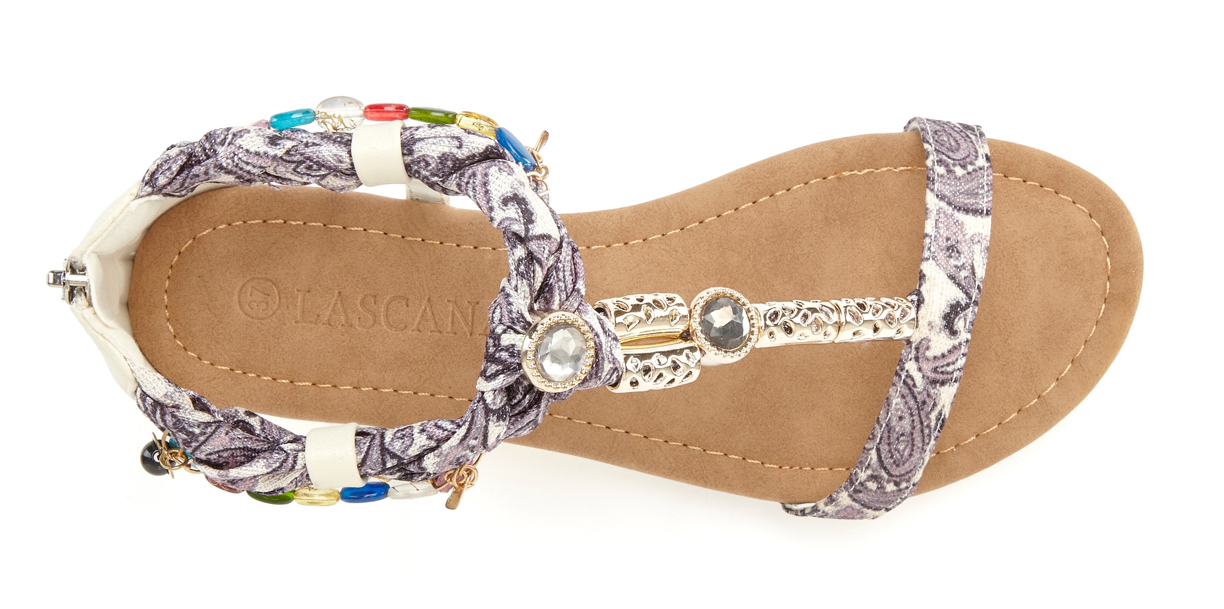 LASCANA Sandale »Sommerschuh«, Sandalette, Sommerschuh mit Schmuckkettchen und Schmucksteinen VEGAN