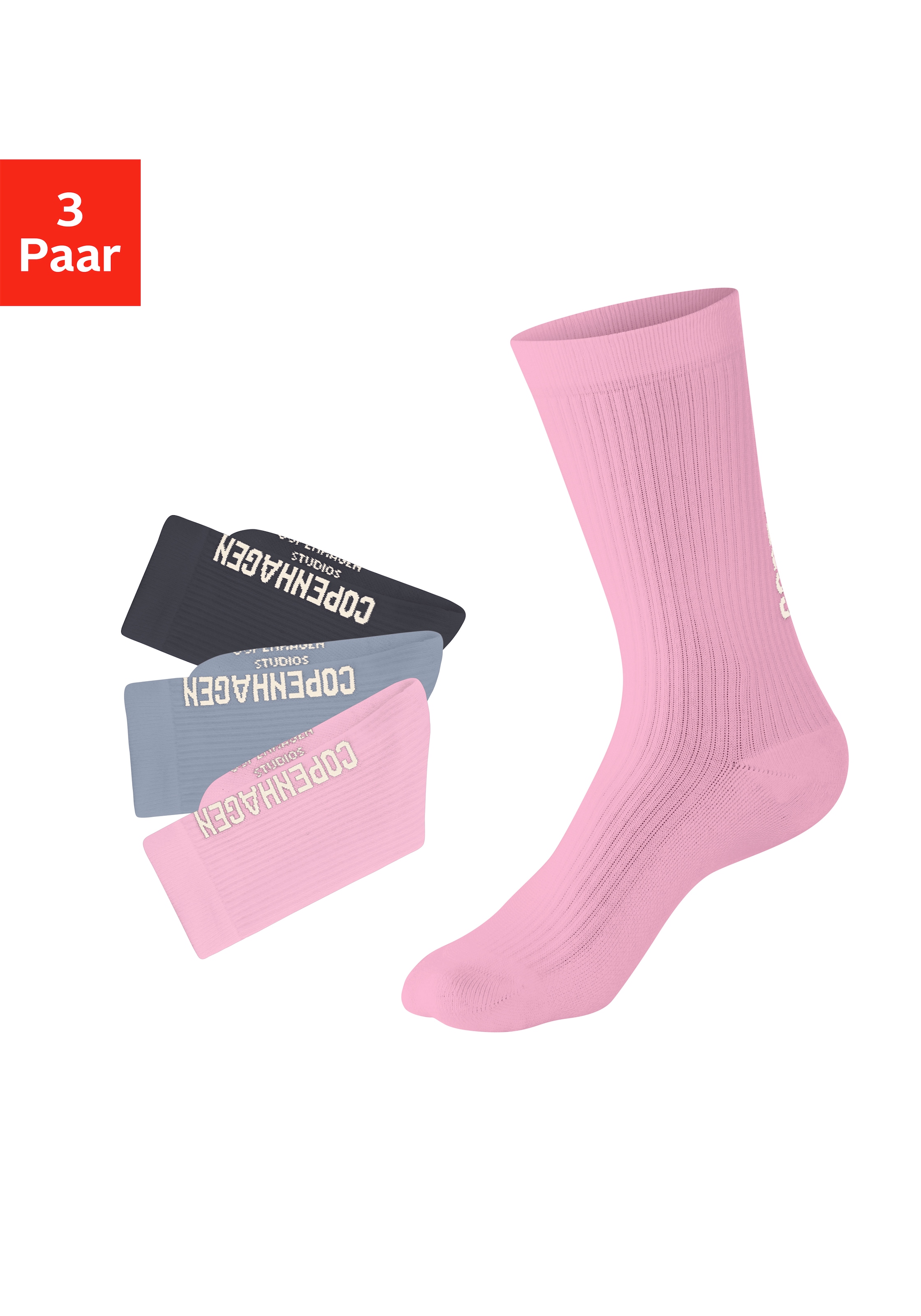 Copenhagen Studios Tennissocken, (Packung, 3 Paar), mit großem Schriftzug