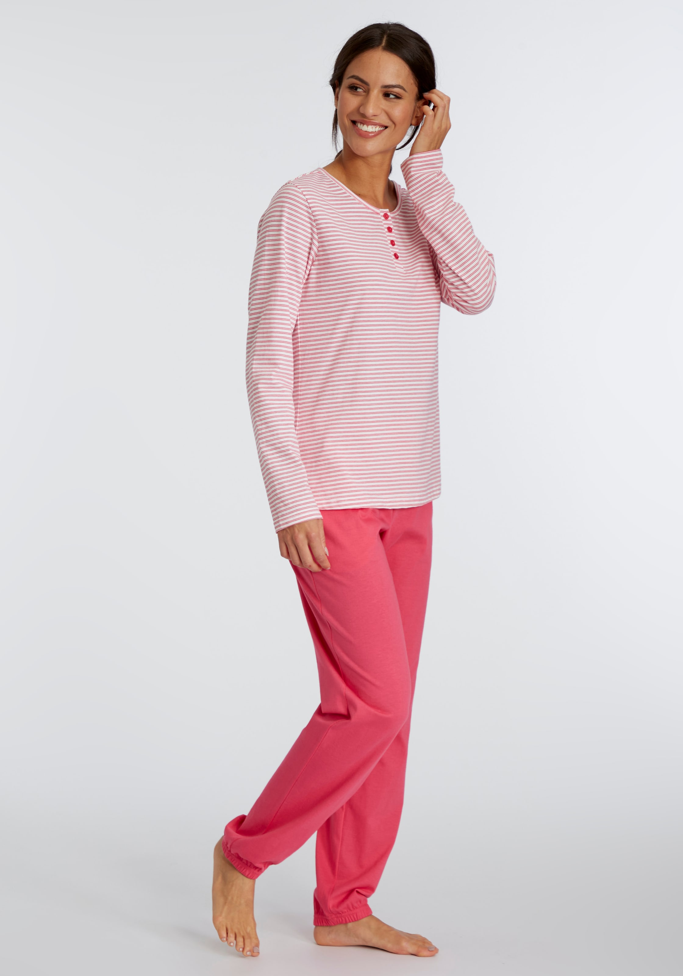 Vivance Dreams Pyjama, (Set, 2 tlg.), mit garngefärbten Streifen