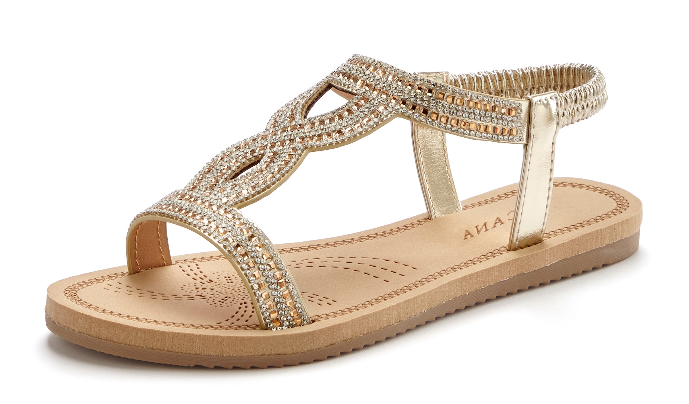 Vivance Sandale »Sandalette, Sommerschuh, offener Schuh«  mit elastischen Riemchen und Glitzersteinchen VEGAN
