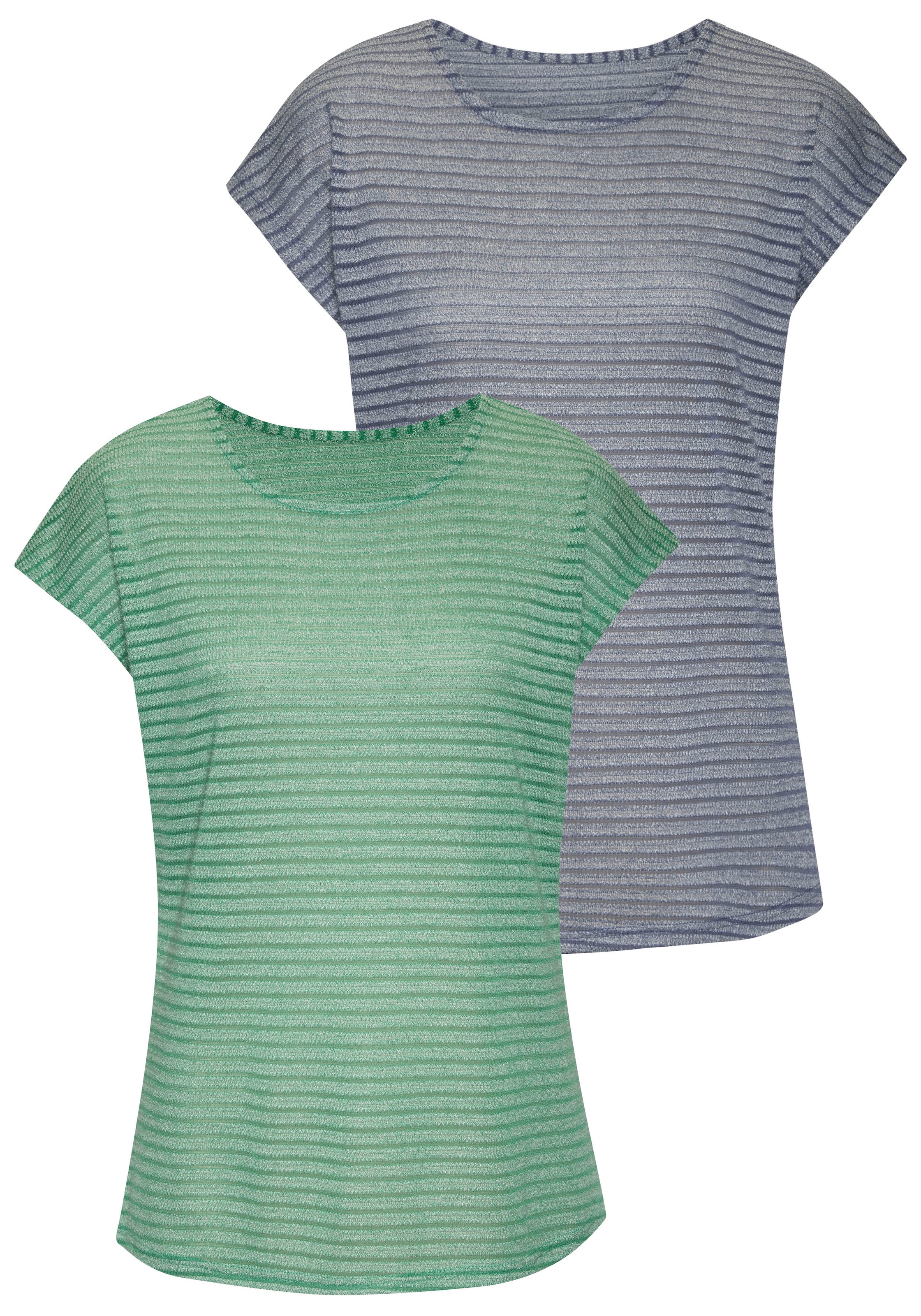 Vivance Kurzarmshirt »mit Streifenoptik«, (2er-Pack), aus pflegeleichter Viskose-Qualität