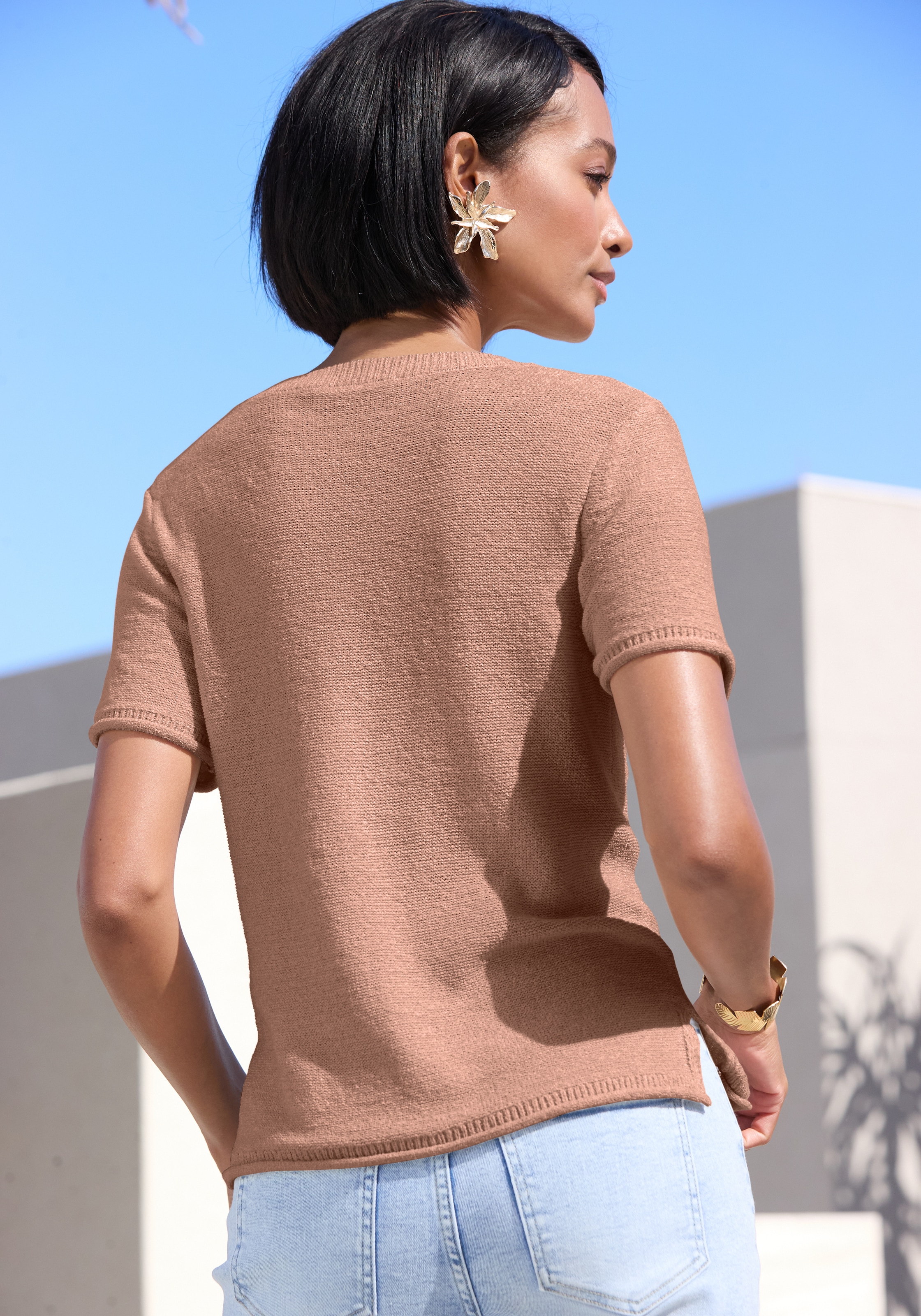 French Connection Kurzarmpullover »aus leichtem Bändchengarn« Sommerpullover, Strickshirt, leichter Sommerstrick, Basic