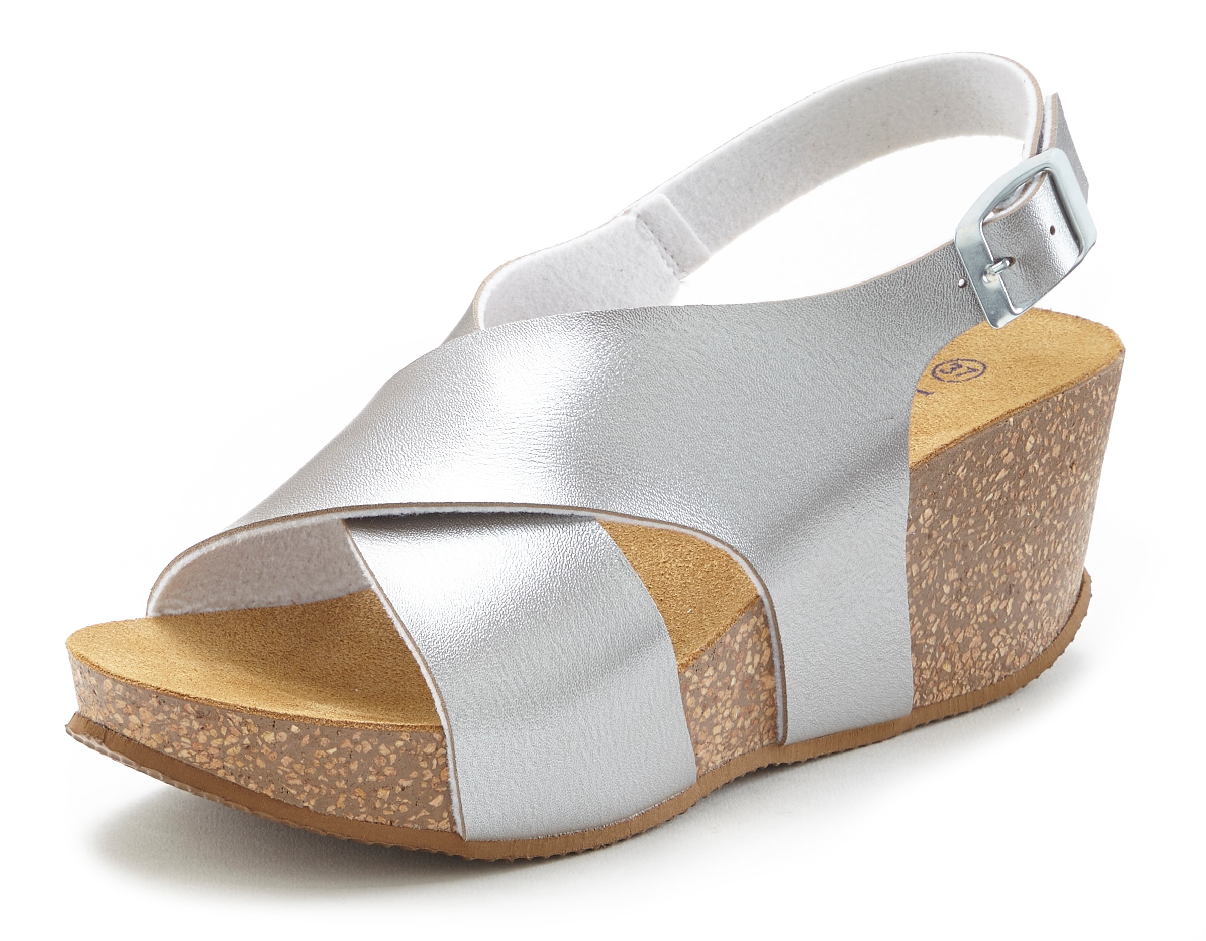 LASCANA Sandalette »Sommerschuh«, Sommerschuh mit Keilabsatz und Korkfußbett