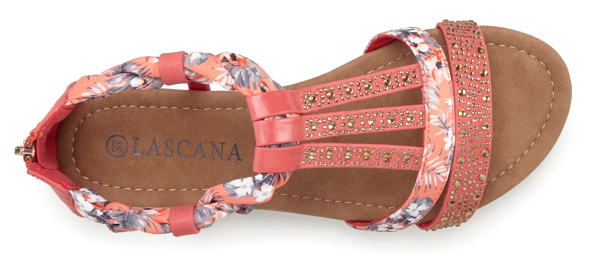 LASCANA Sandale »Sommerschuh, Sandalette,«, mit Verzierung und kleinem Keilabsatz im Festival-Look VEGAN