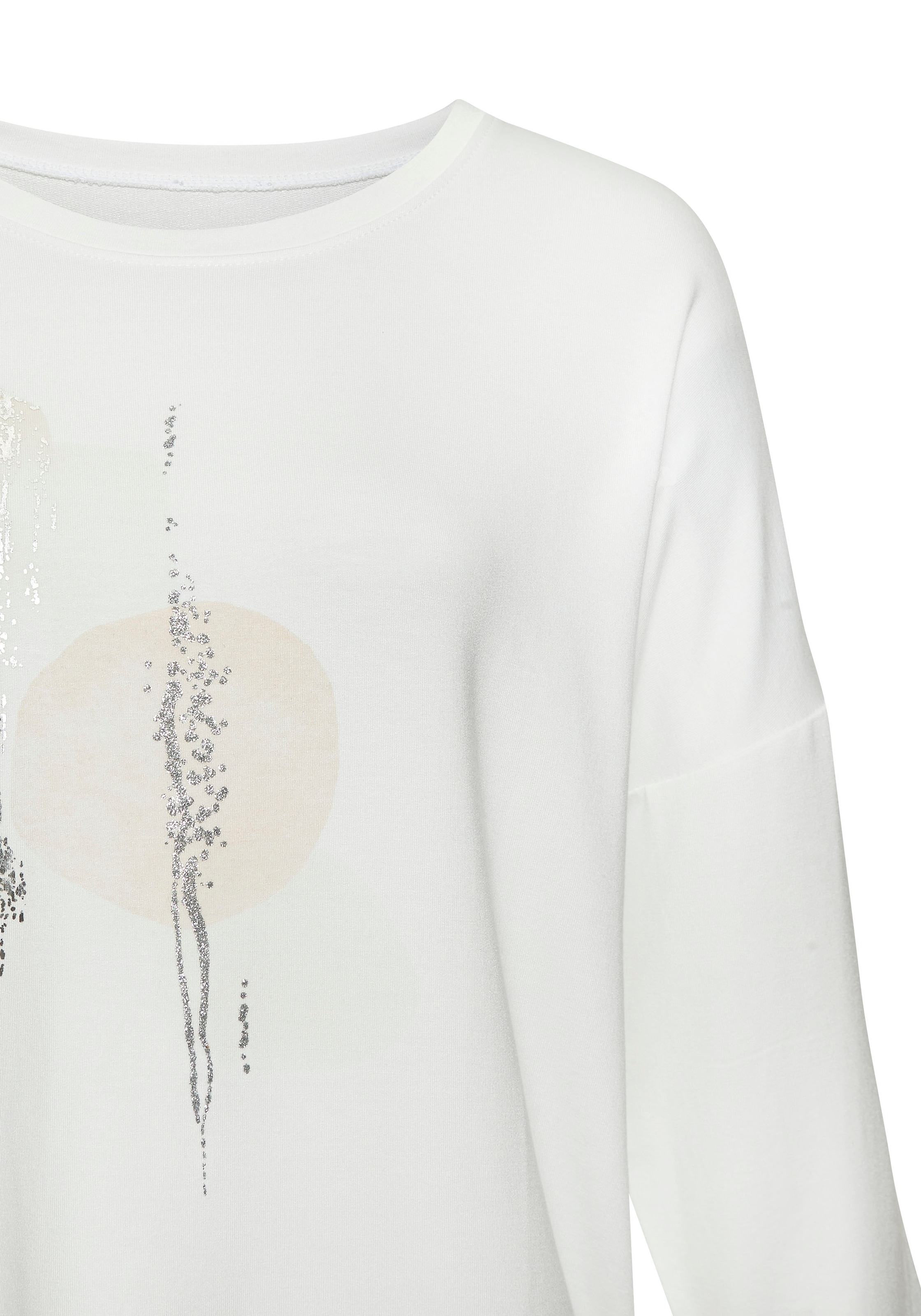 LASCANA 3/4-Arm-Shirt »mit schimmerndem Folienprint«, aus hochwertiger French Terry-Qualität aus Viskose