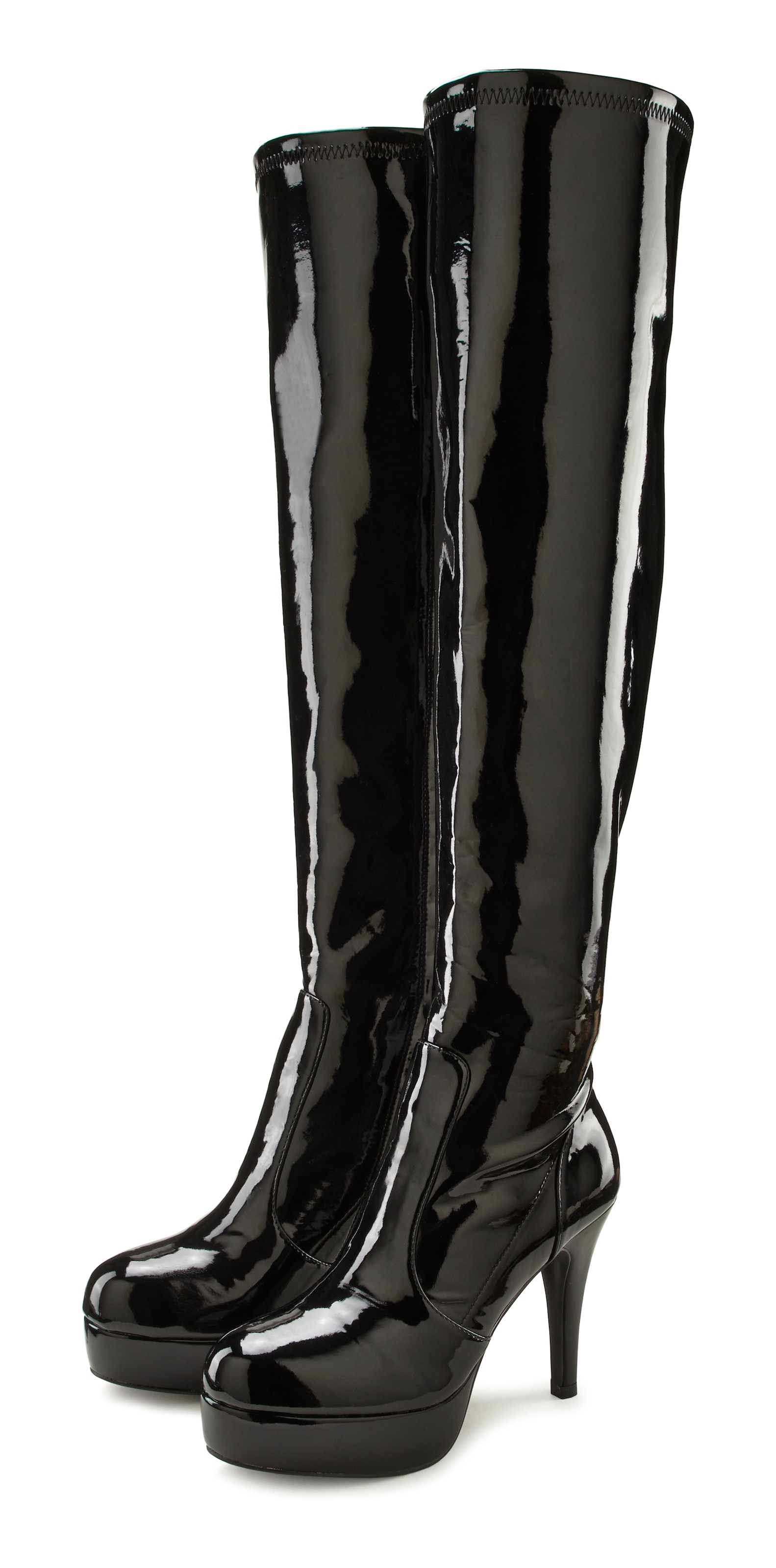 LASCANA Belle Affaire Overkneestiefel »High-Heel-Stiefelette mit Plateau,«, in erotischer Lack-Optik