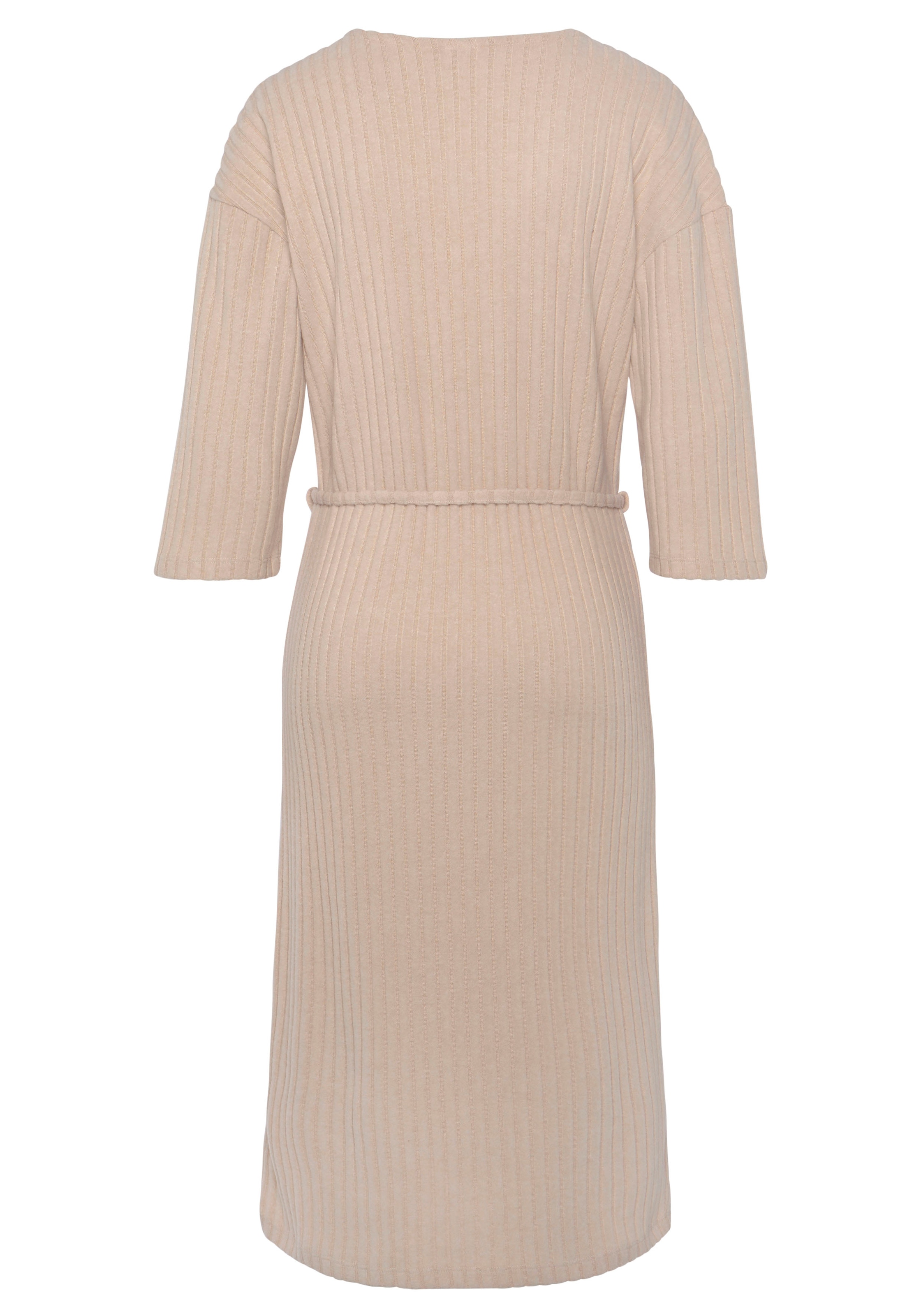 LASCANA Strickkleid, Lounge-/ Rippkleid mit weiten Ärmeln und Taillenband, Loungewear