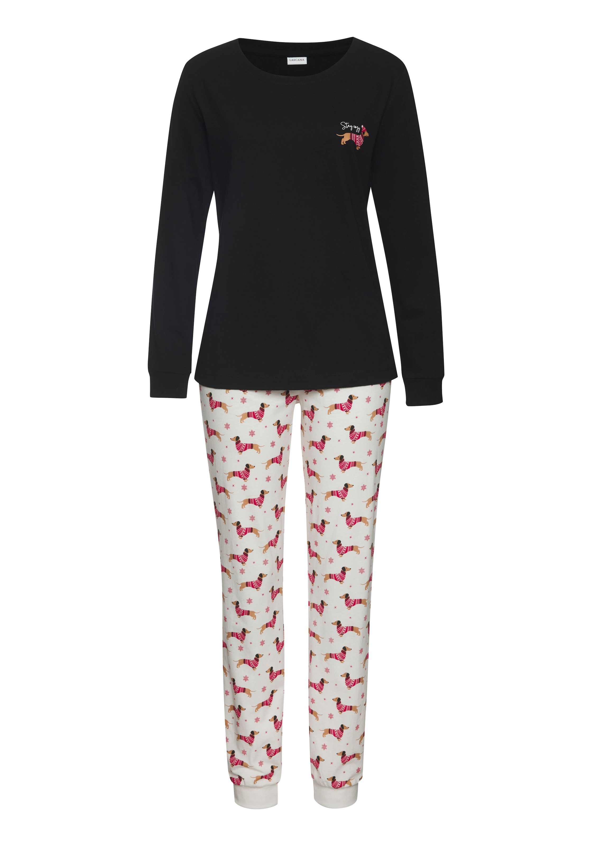 LASCANA Pyjama, (Set, 2 tlg.), mit süßem Dackel-Motiv