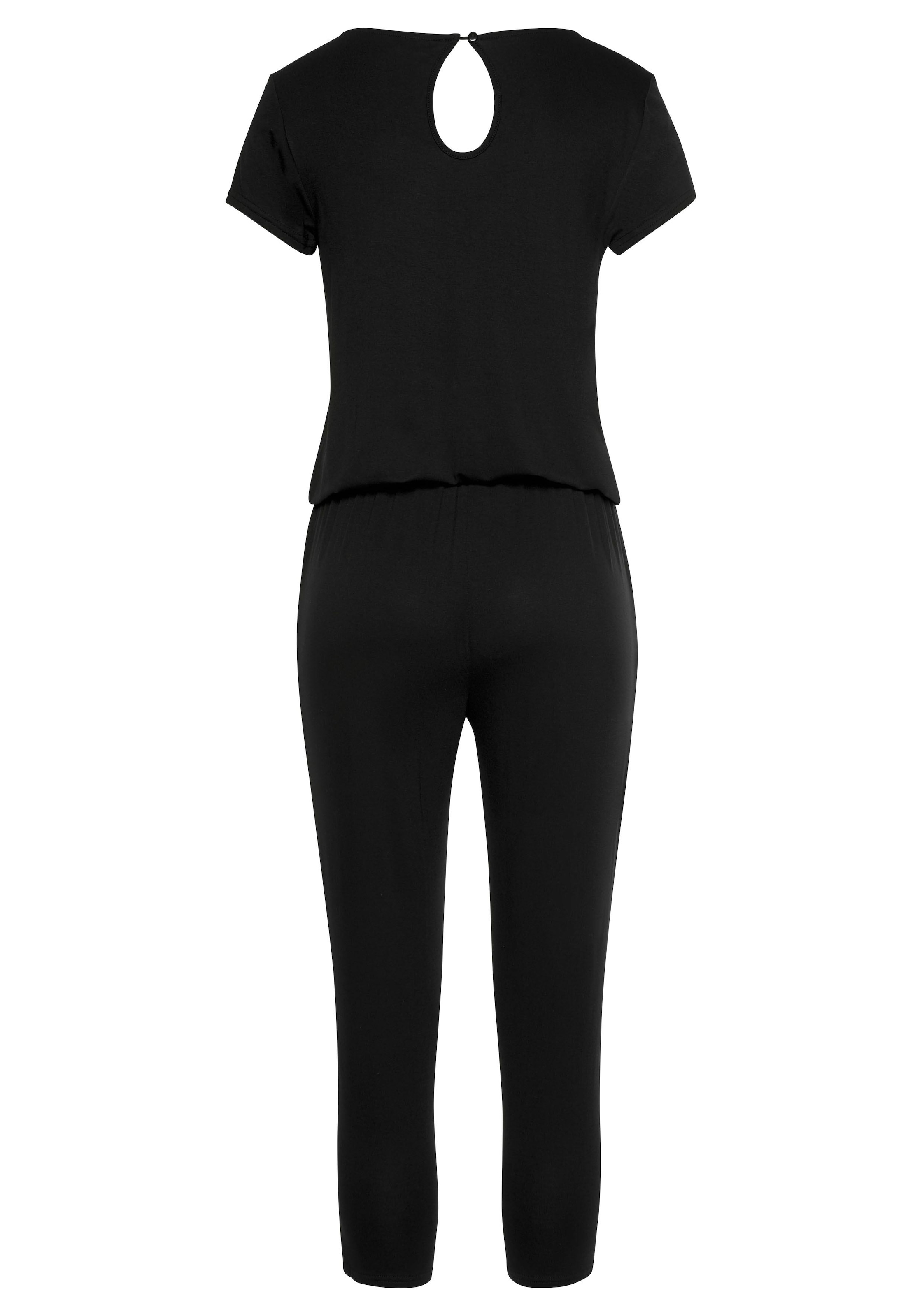 LASCANA 7/8-Overall, mit V-Ausschnitt, kurzärmliger Jumpsuit, Basic