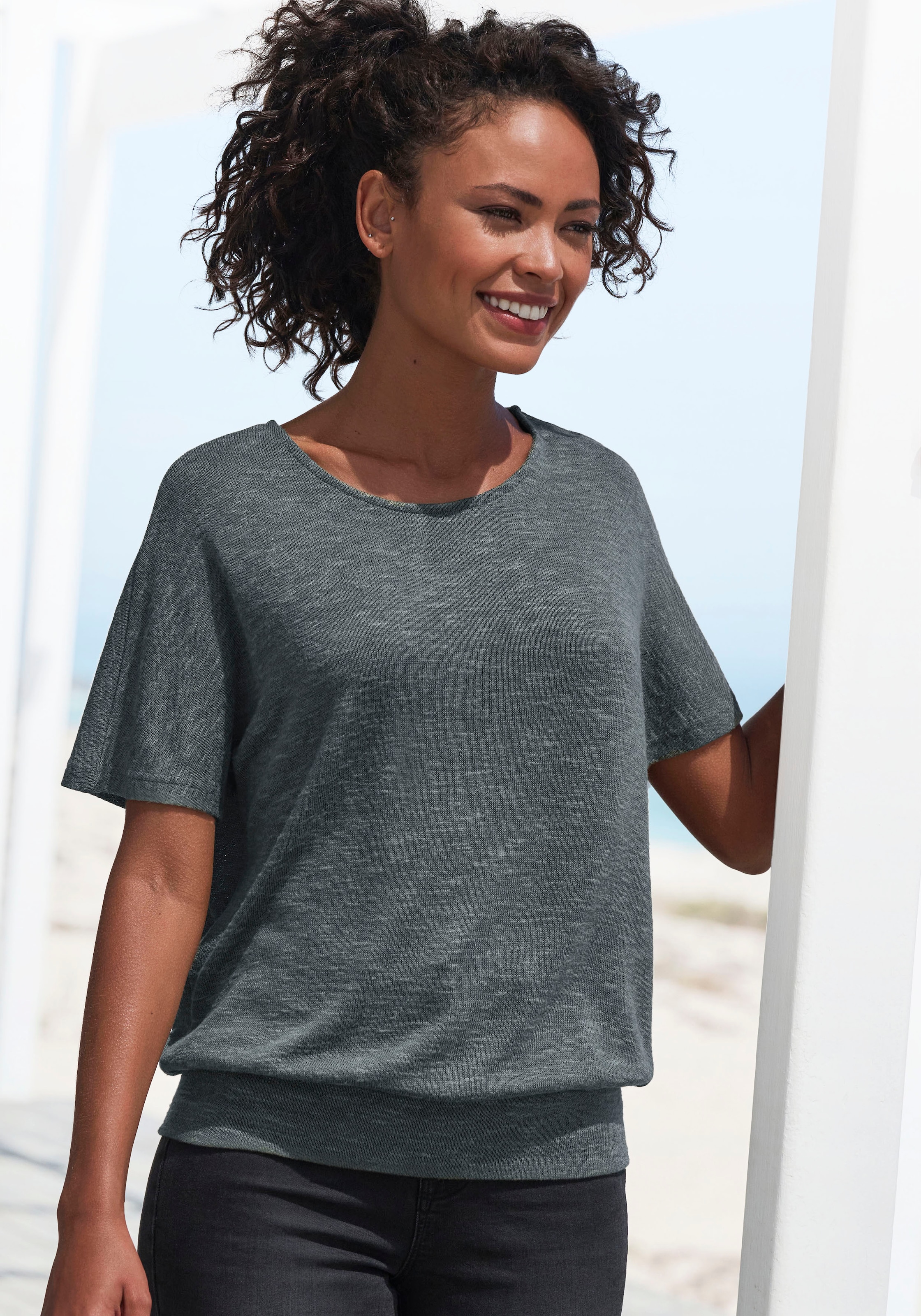 Vivance Kurzarmshirt »mit breitem Bund«, aus weichem Viskose-Feinstrick