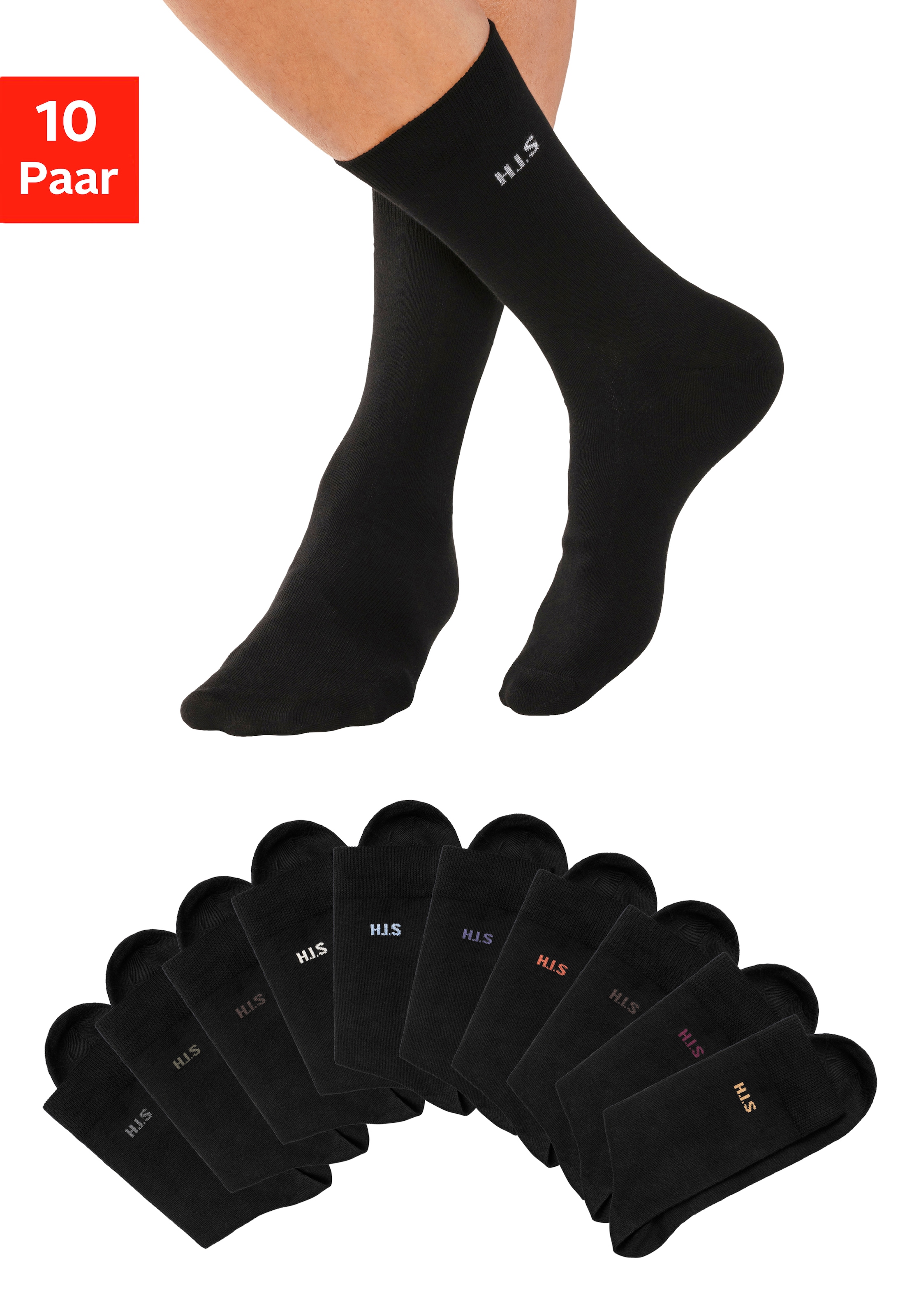H.I.S Socken, (Packung, 10 Paar), mit farbigem Innenbund